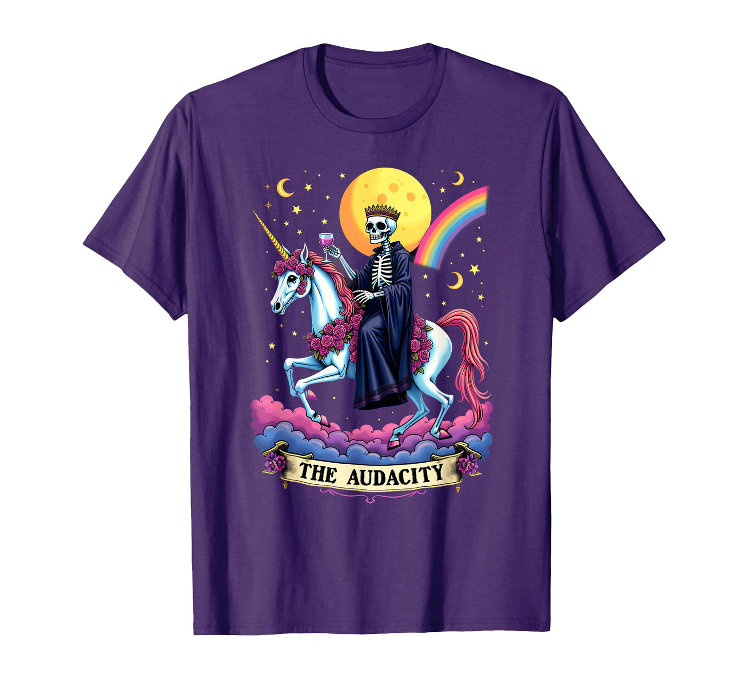 Tarot Card The Audacity King Skeleton Riding Unicorn T-Shirt