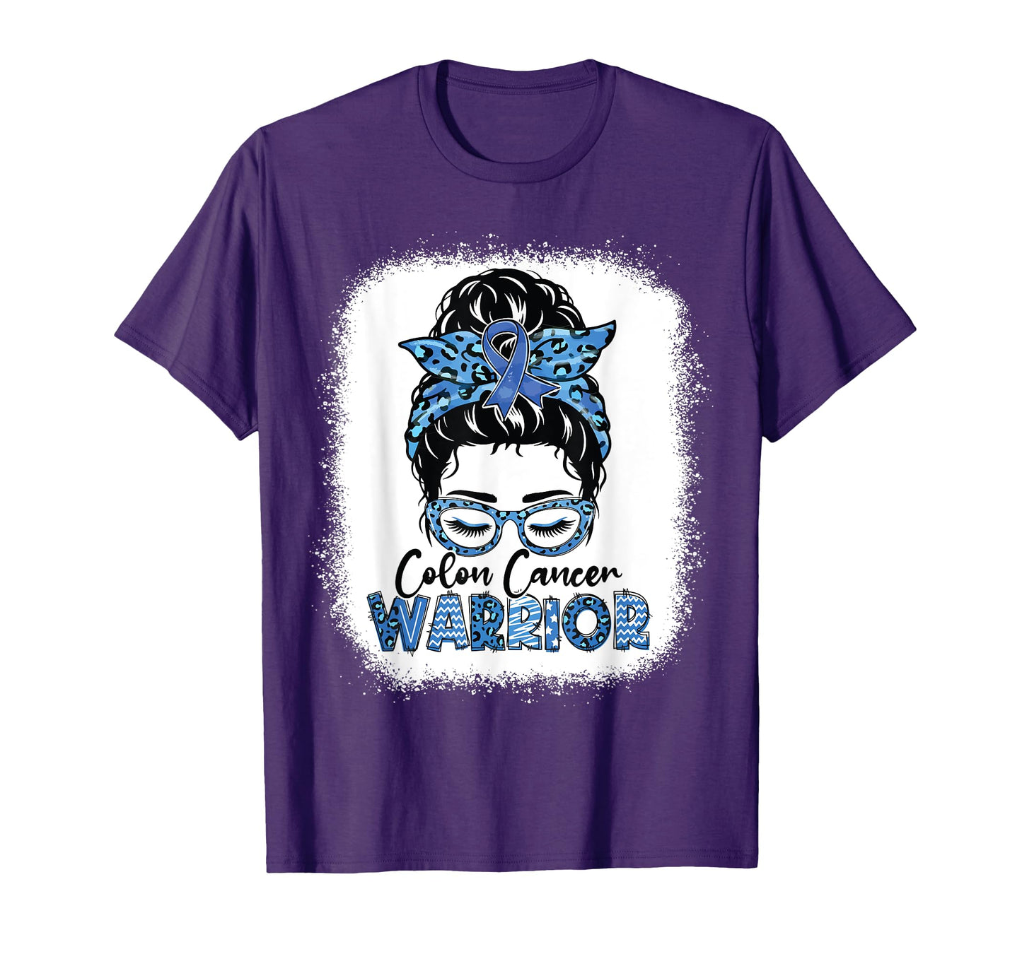 Colon Cancer Awareness Supprt Squad Blue Ribbon Messy Bun T-Shirt