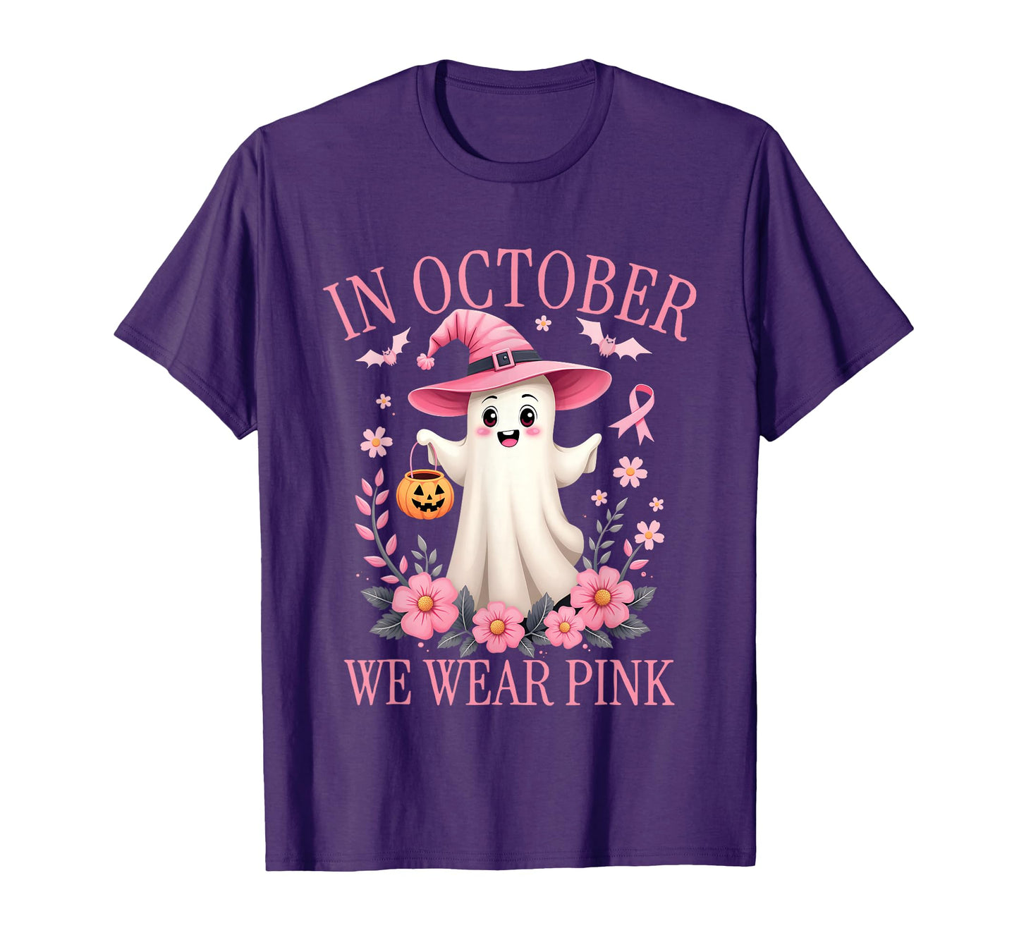 In October We Wear Pink Breast Cancer Awareness Halloween T-Shirt