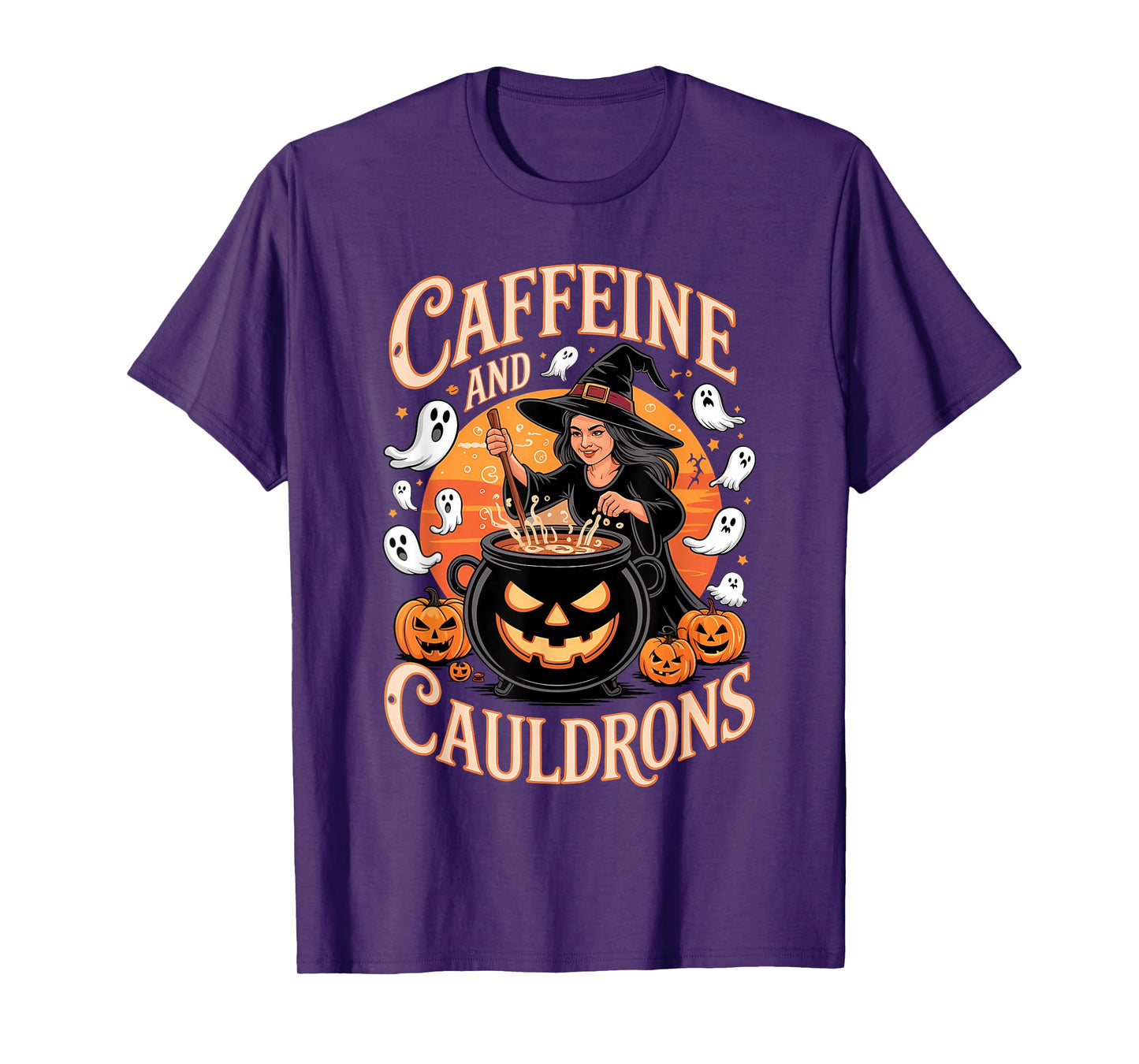 Caffeine and Cauldrons Witches Coffee Potions Halloween T-Shirt
