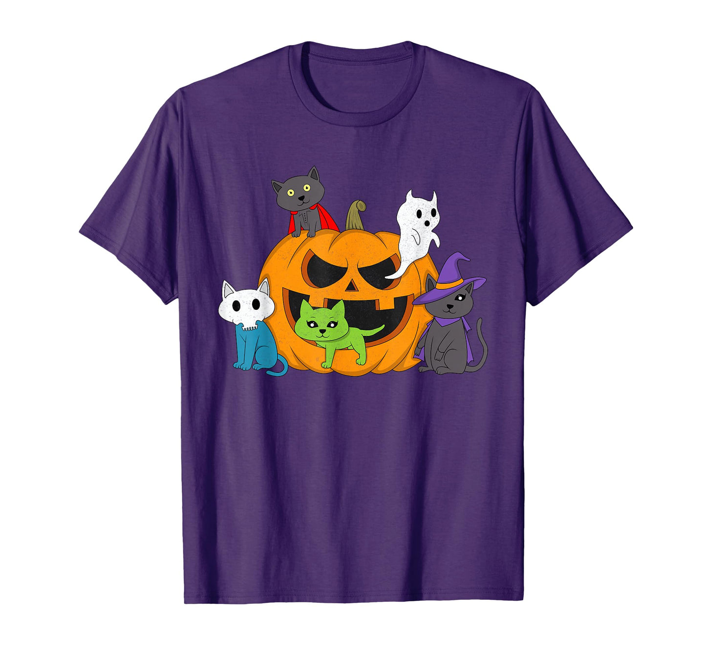 Vampire Ghost Zombie Witch Cats in Pumpkin Halloween Spooky T-Shirt