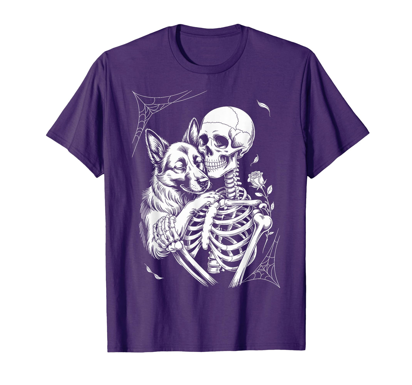 Skeleton Hugging Dog Lover Spooky Season Halloween T-Shirt