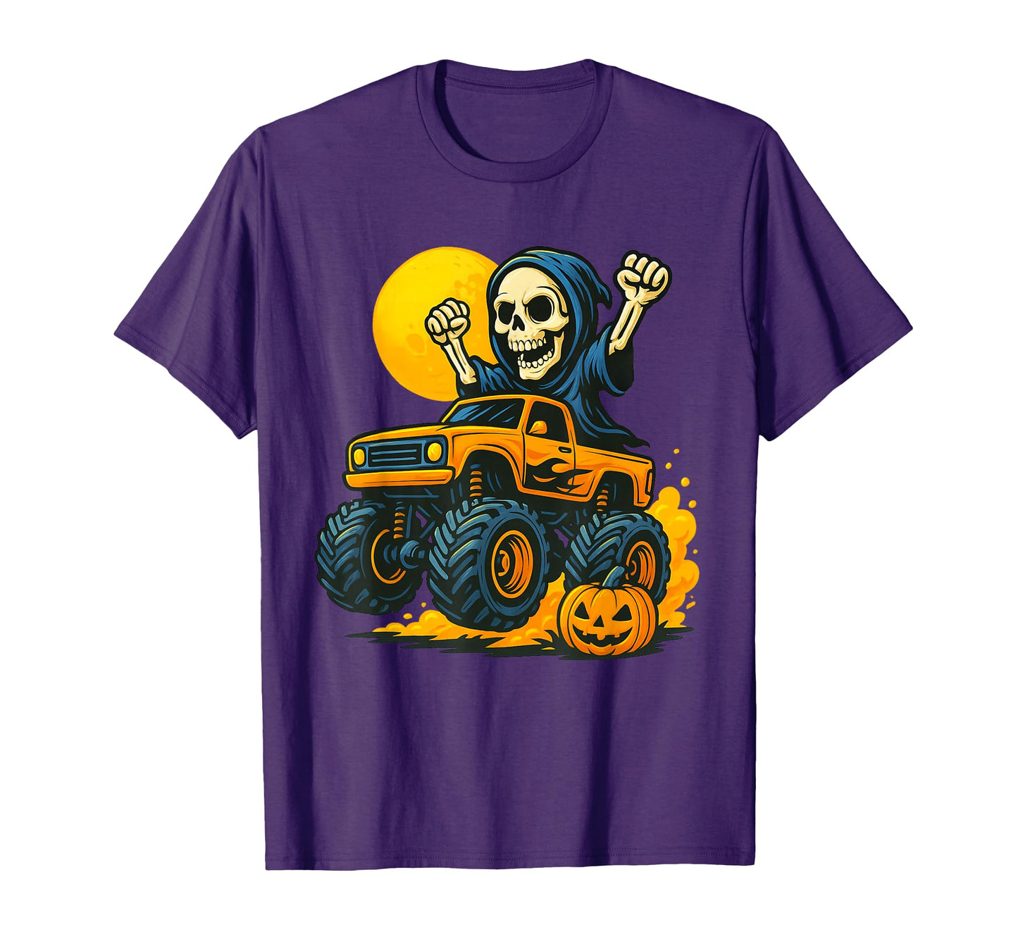 Grim Reaper Monster Truck Funny Halloween Skeleton Kids T-Shirt