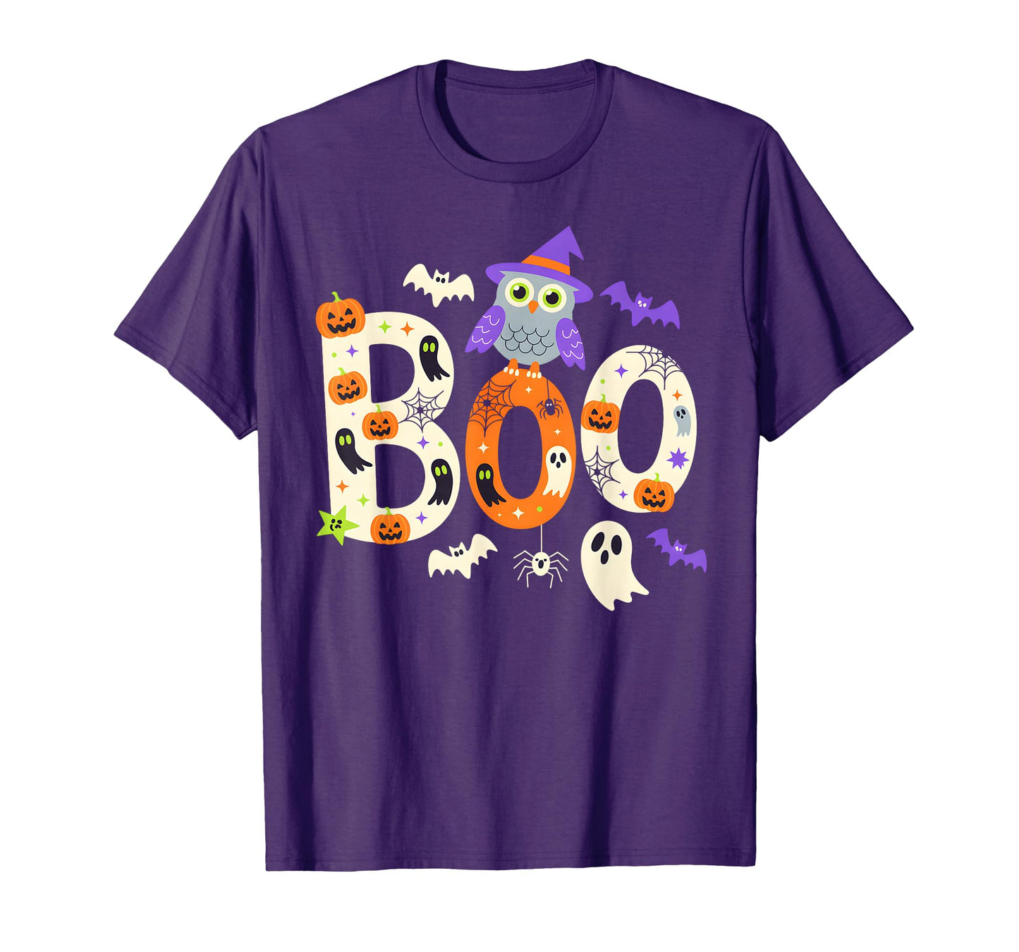 Boo Creepy Owl Pumpkin Ghost Spooky Halloween Men Women Kids T-Shirt