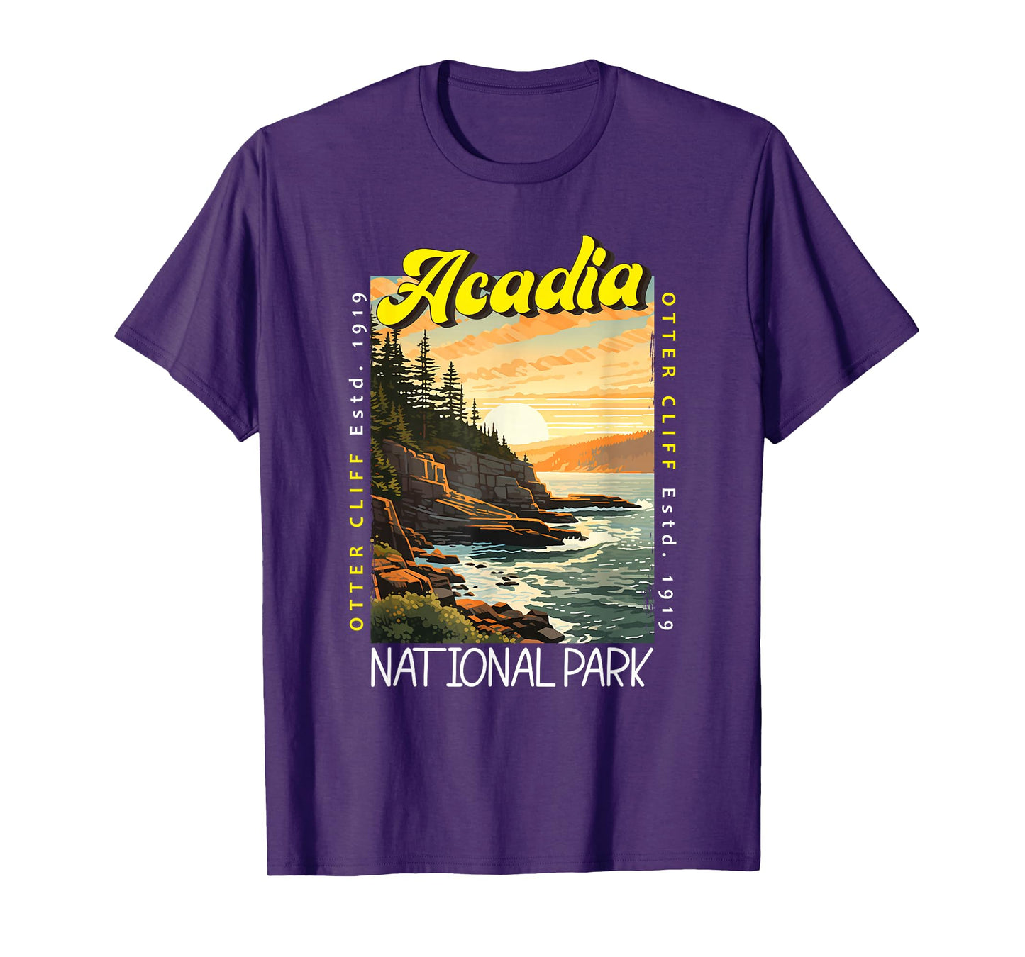 Acadia National Park Otter Cliff Maine Distressed Vintage T-Shirt