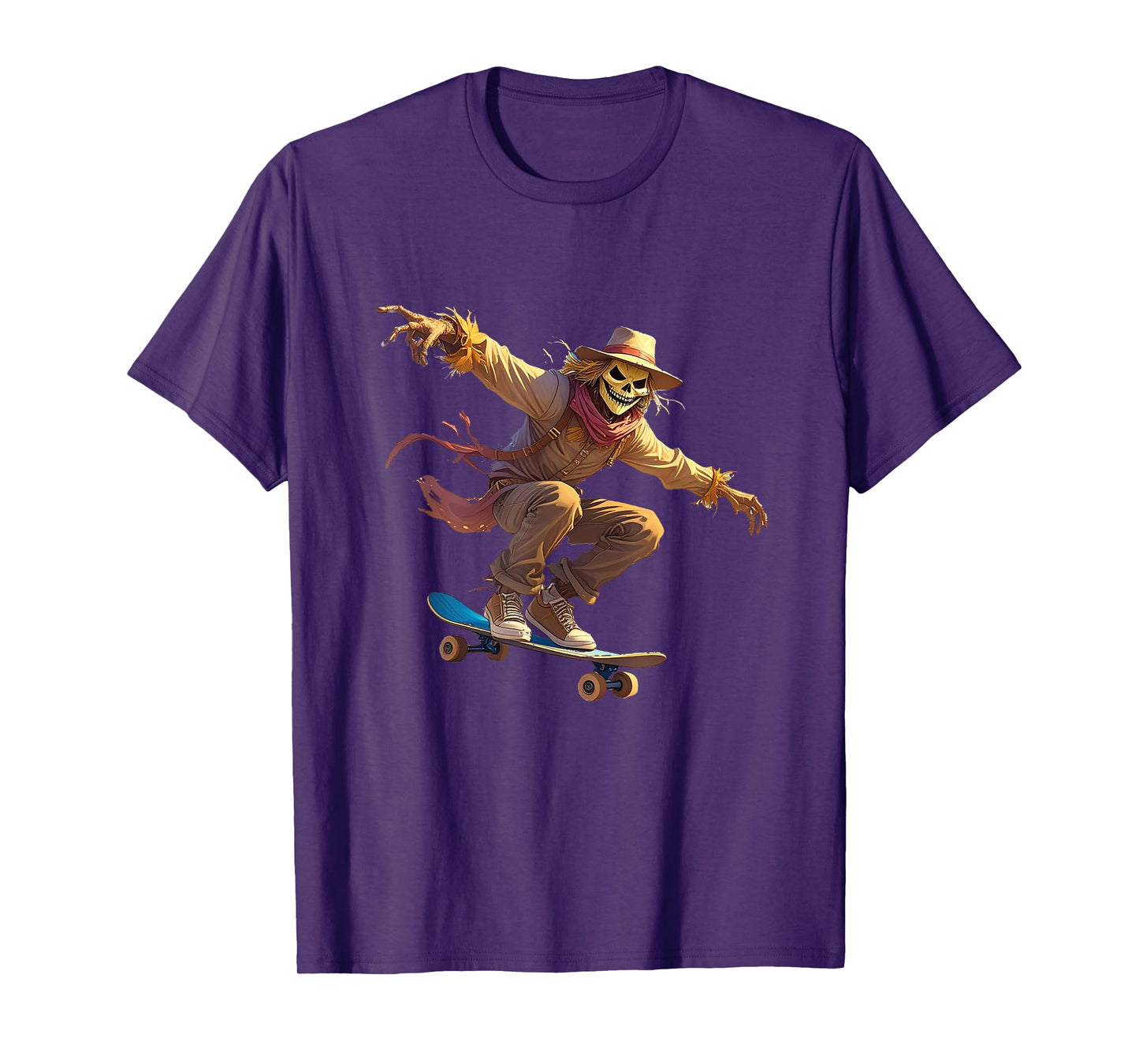 Scary Spooky Halloween Skeleton Scarecrow Skater Boy Girl T-Shirt