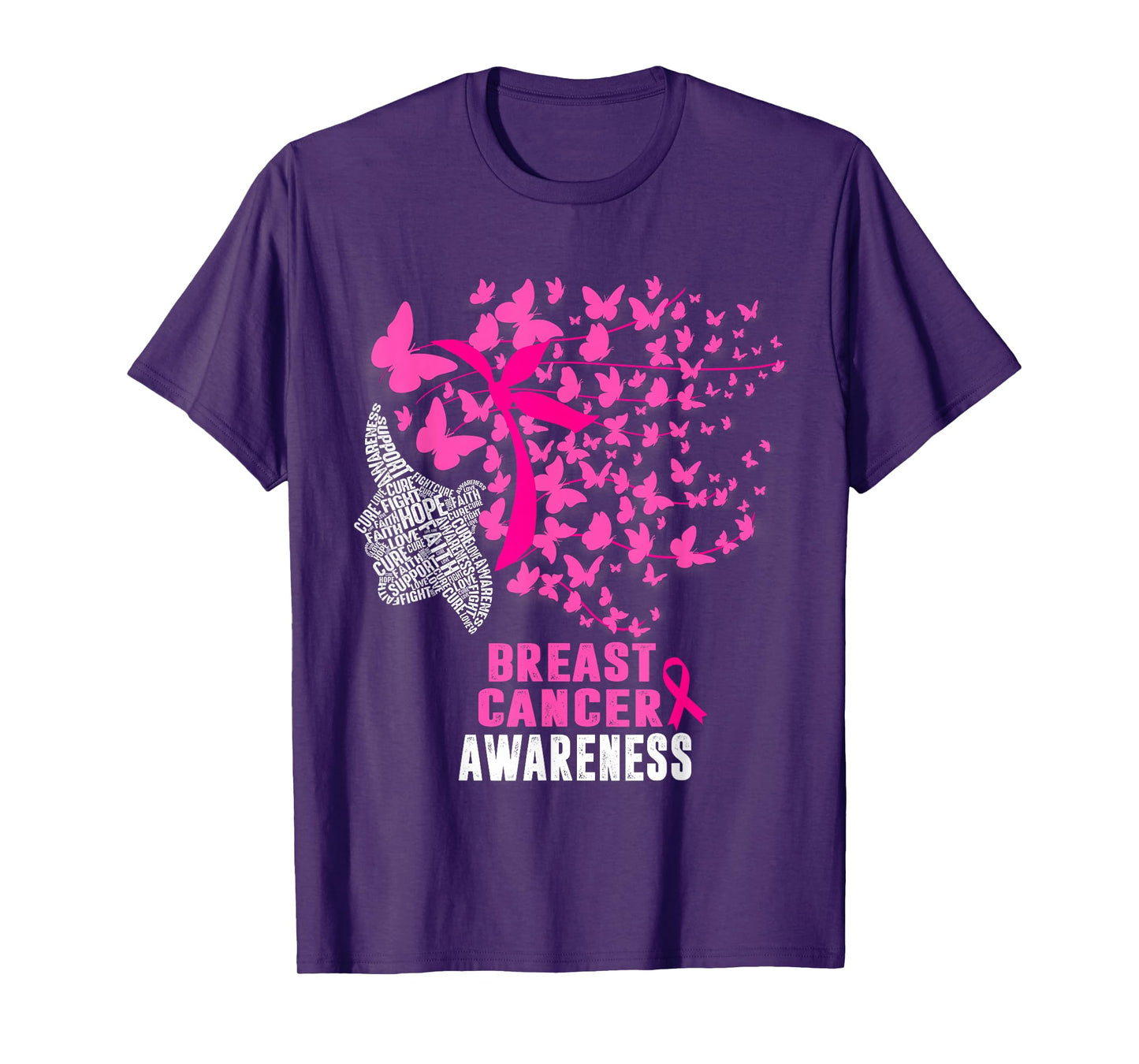 Breast Cancer Awareness Butterfly Pink Ribbon Support Womens T-Shirt