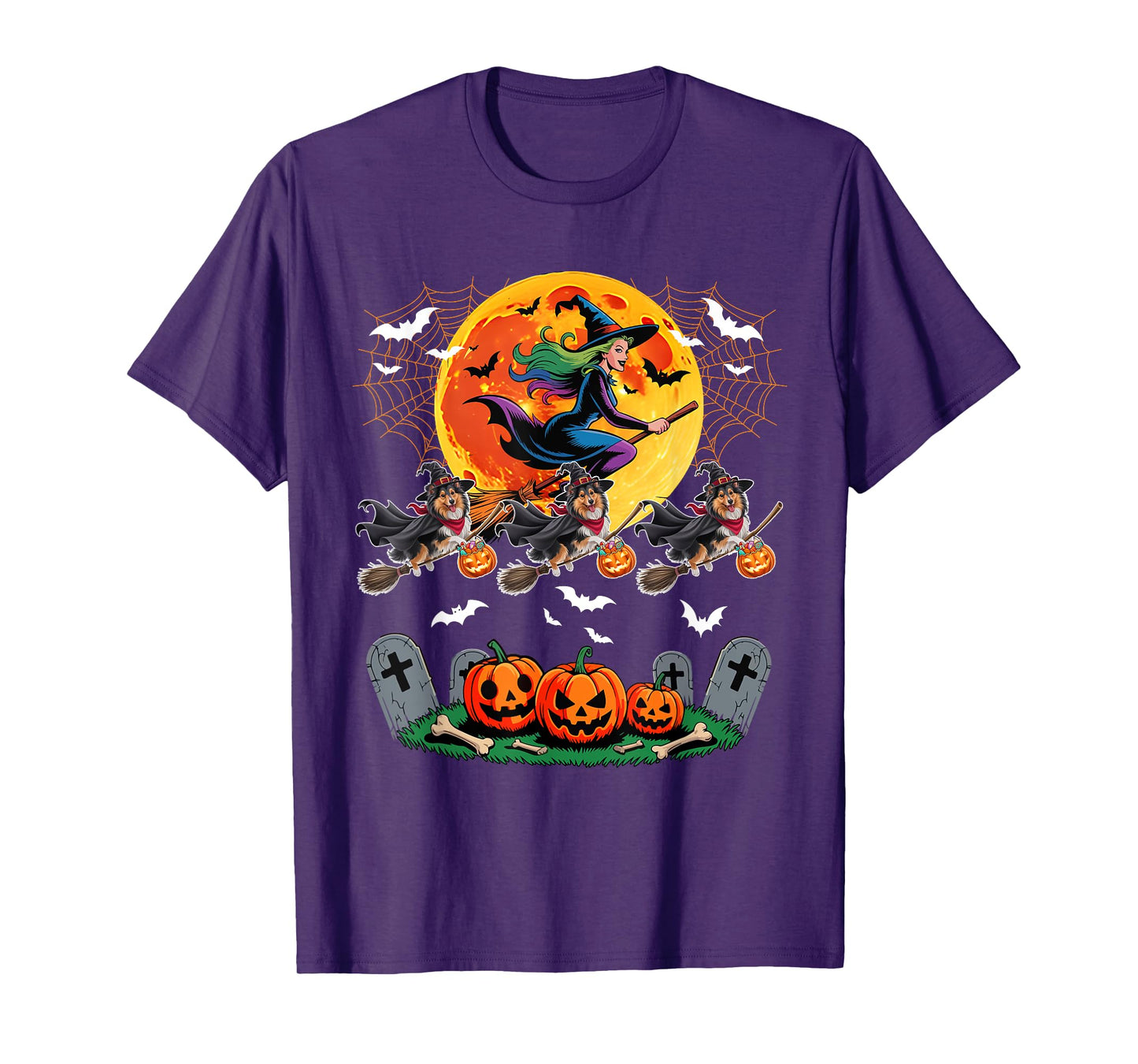 Shelties Cosplay Witch On Broomstick Halloween Owner T-Shirt