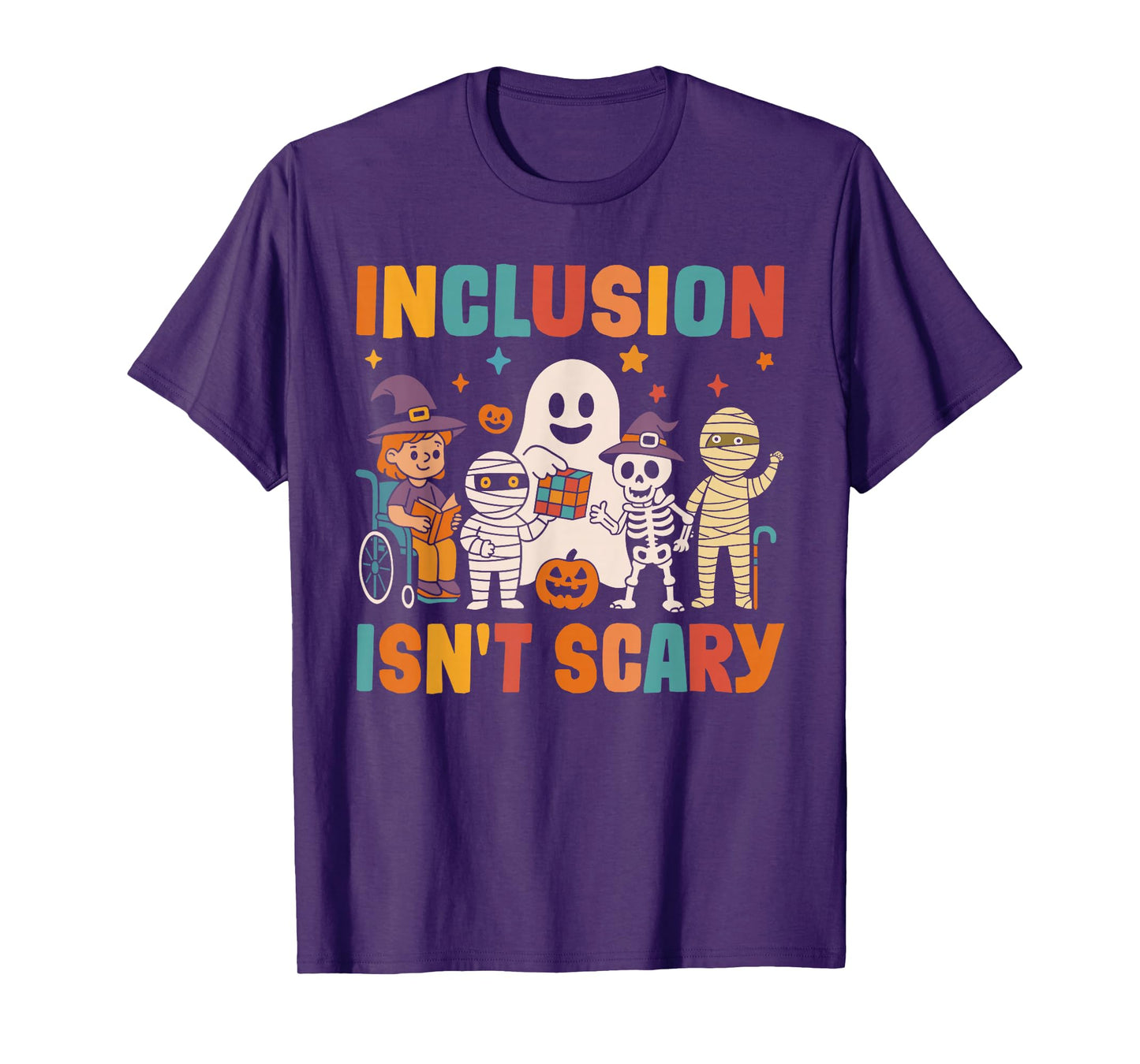 Inclusion Isn't Scary Teacher Skeleton Ghost Cute Halloween T-Shirt