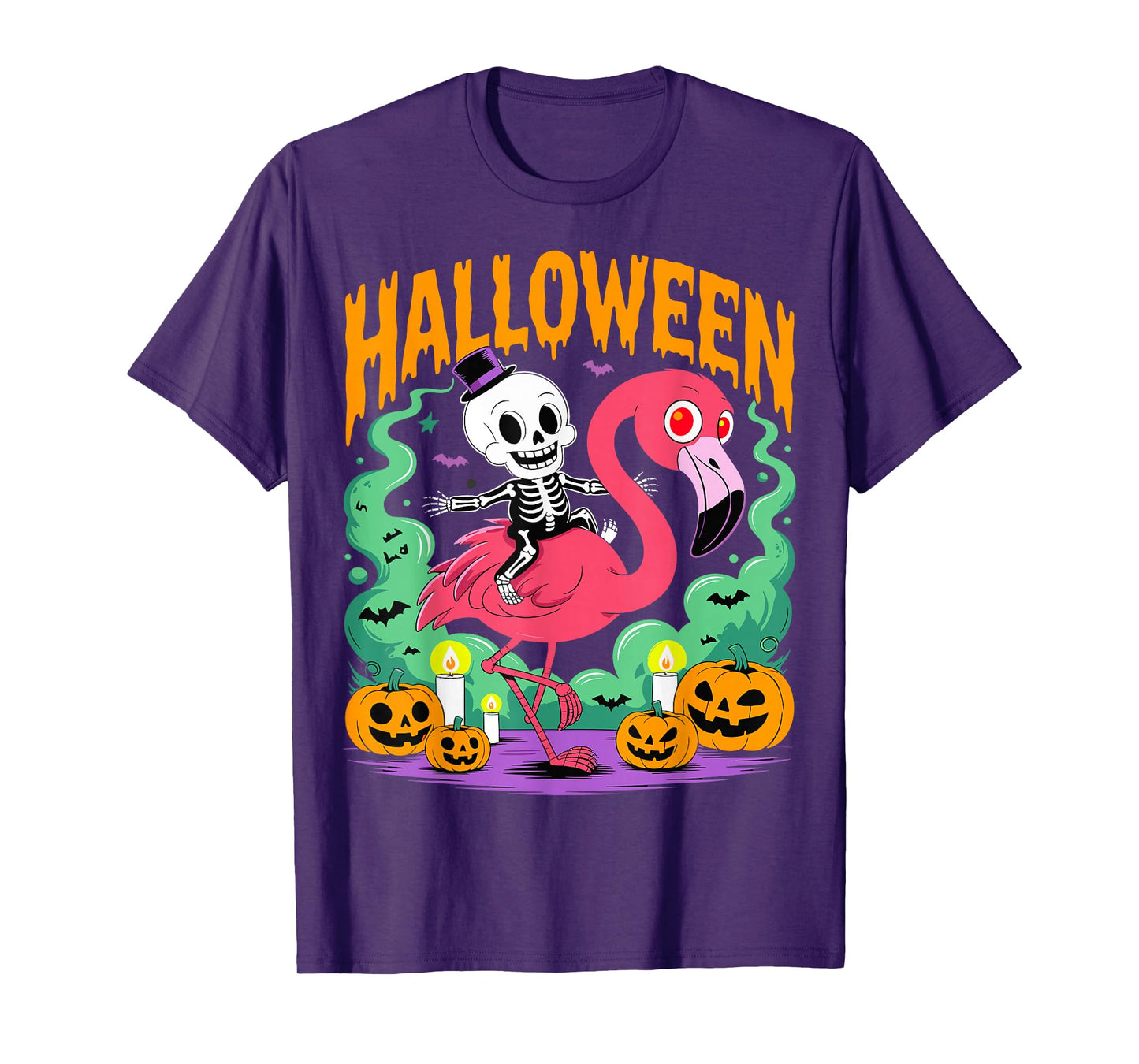 Funny Skeleton Riding Flamingo Halloween Spooky T-Shirt