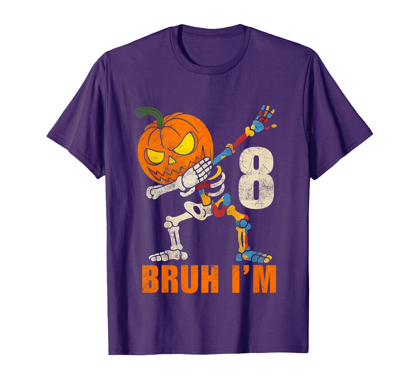 Kids Bruh I’m 8 Skeleton Autism Awareness Dabbing Halloween Boys T-Shirt