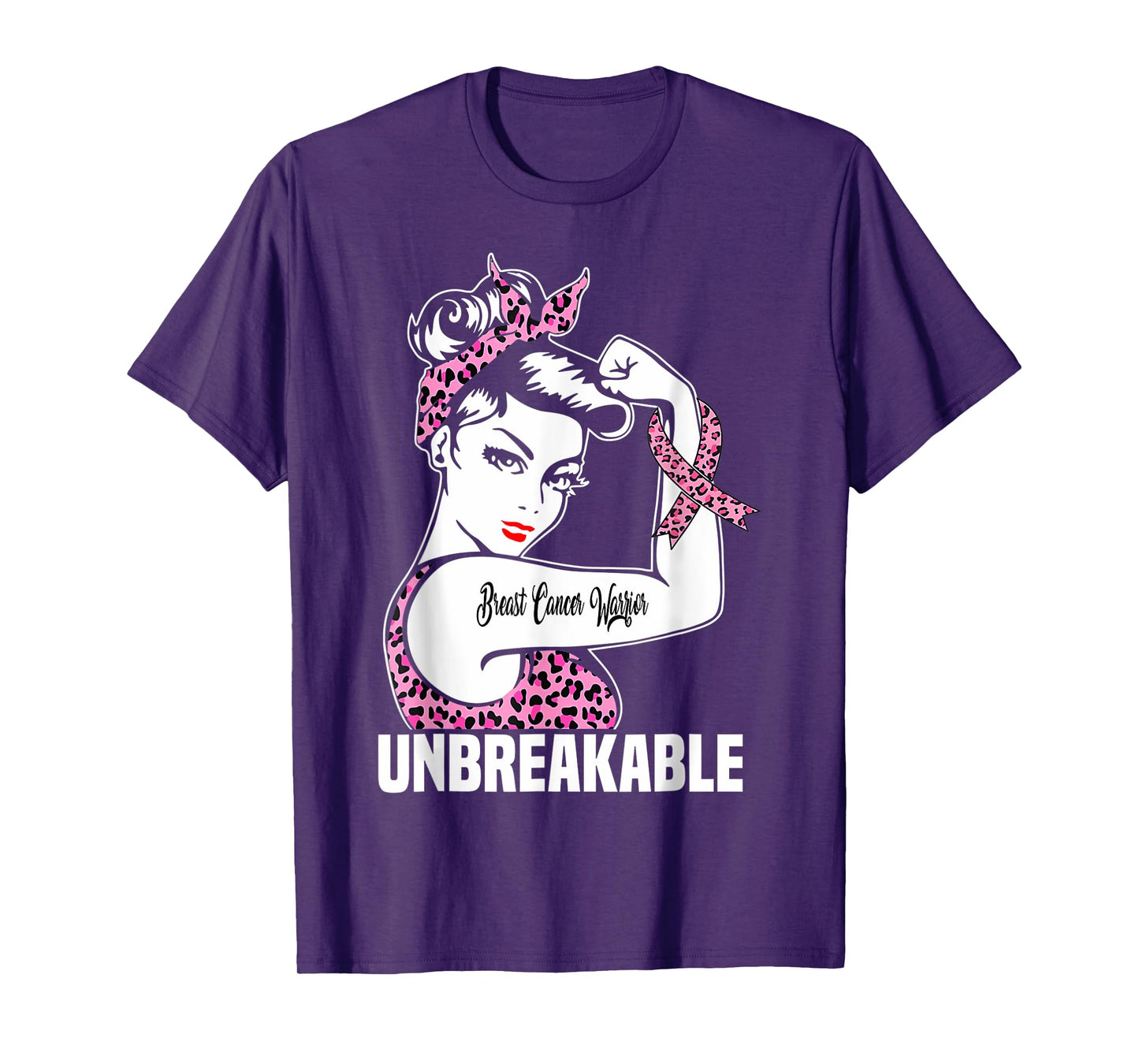 Pink Ribbon Breast Cancer Warrior Unbreakable Leopard T-Shirt