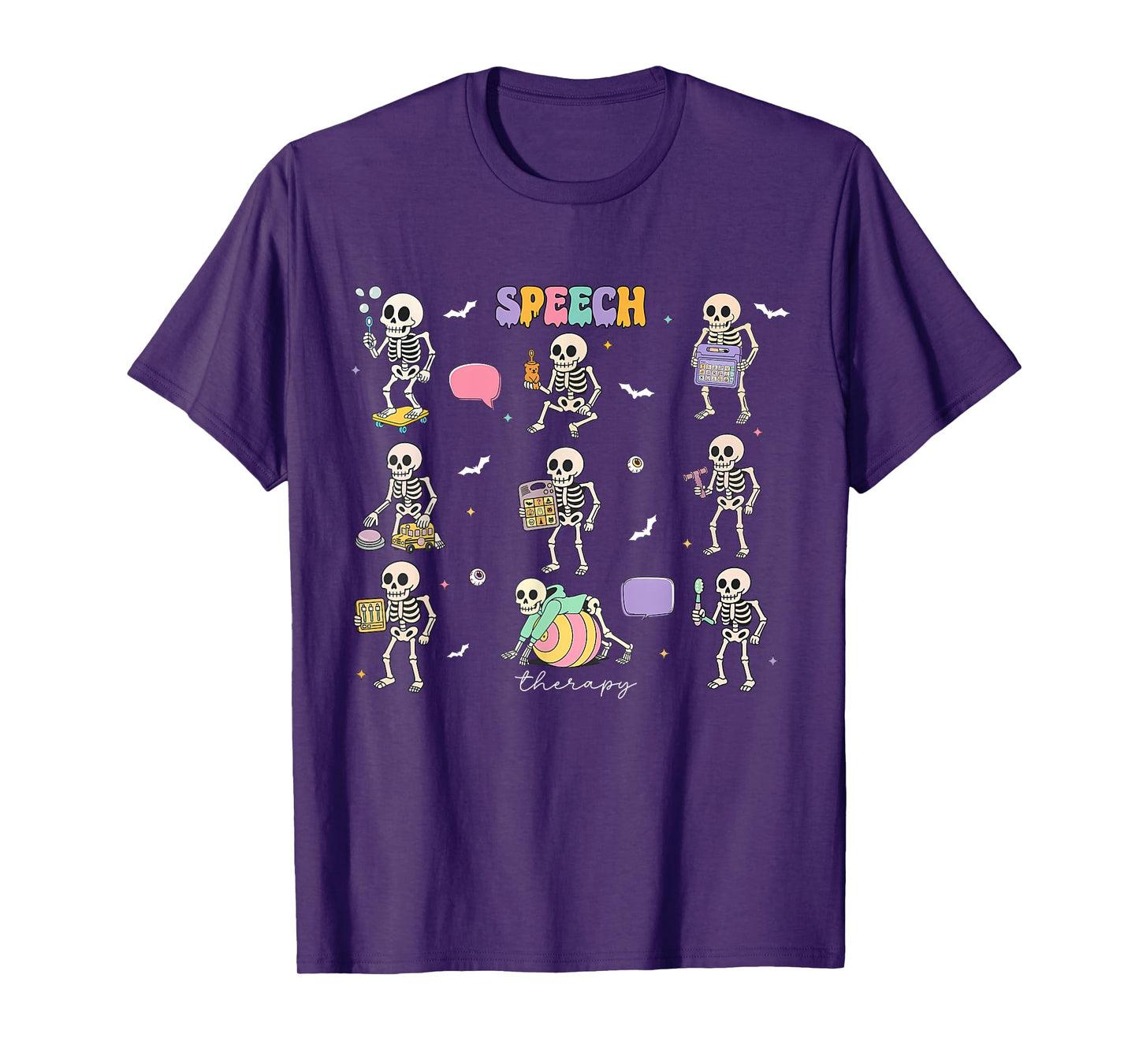 Retro Skeleton SLP Speech Therapy Halloween OT PT Therapist T-Shirt