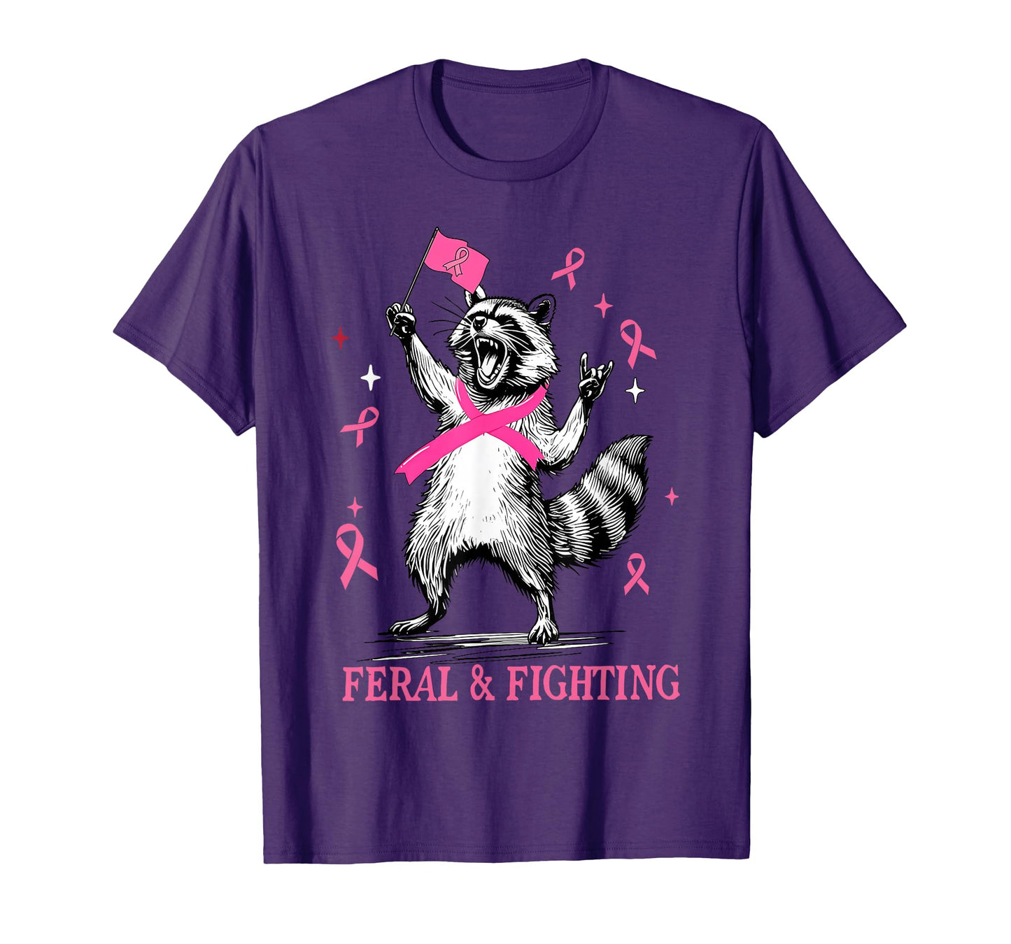Feral and Fighter Funny Raccon Breast Cancer Support Squad T-Shirt