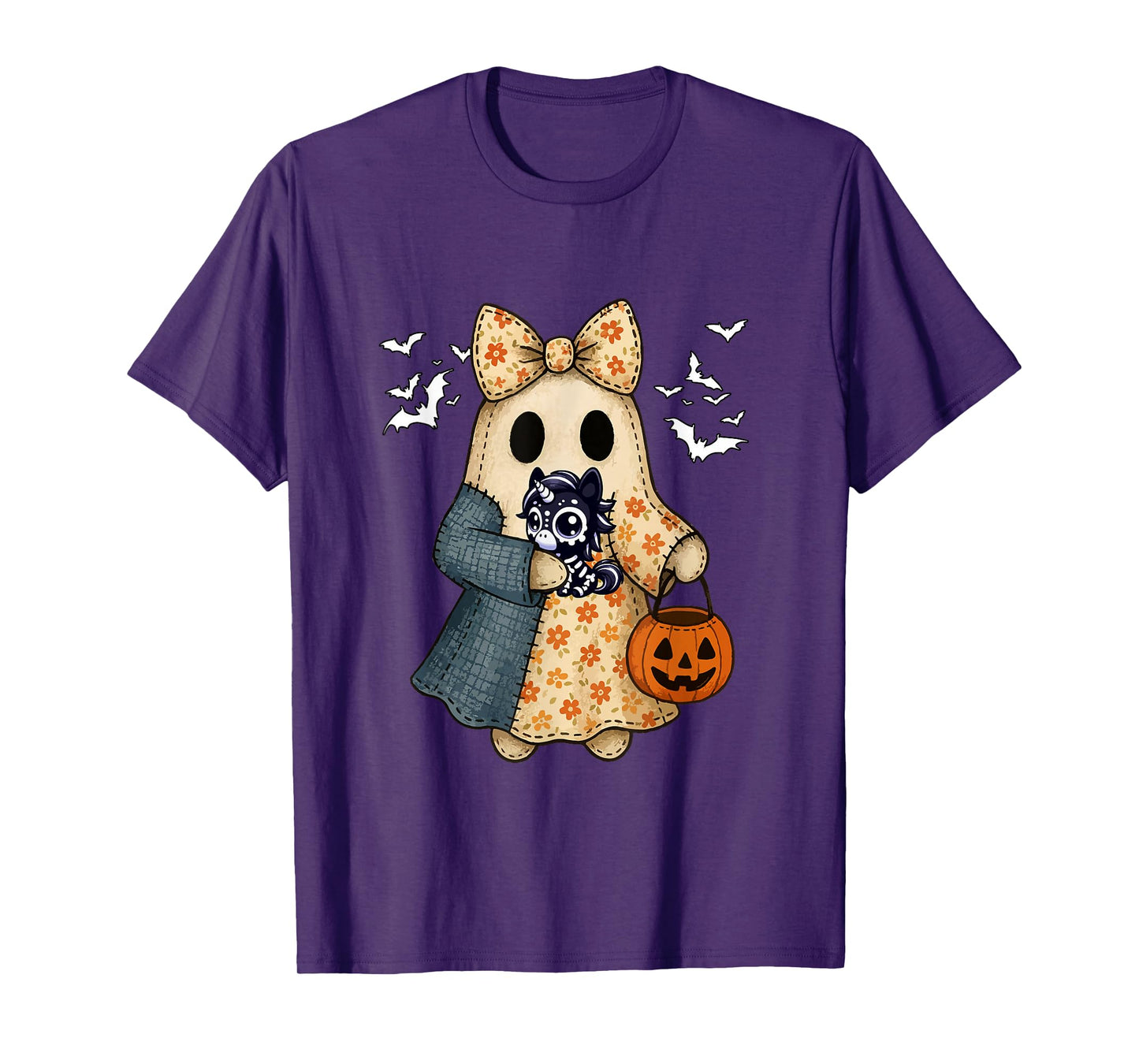 Boo Bow Tie Hugging Unicorn Cosplay Skeleton Halloween T-Shirt