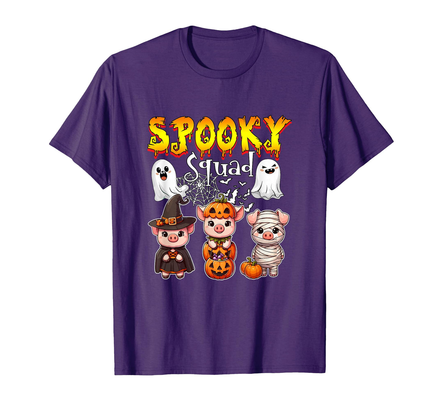 Spooky Halloween Squad Three Cute Pigs Cosplay Witch T-Shirt