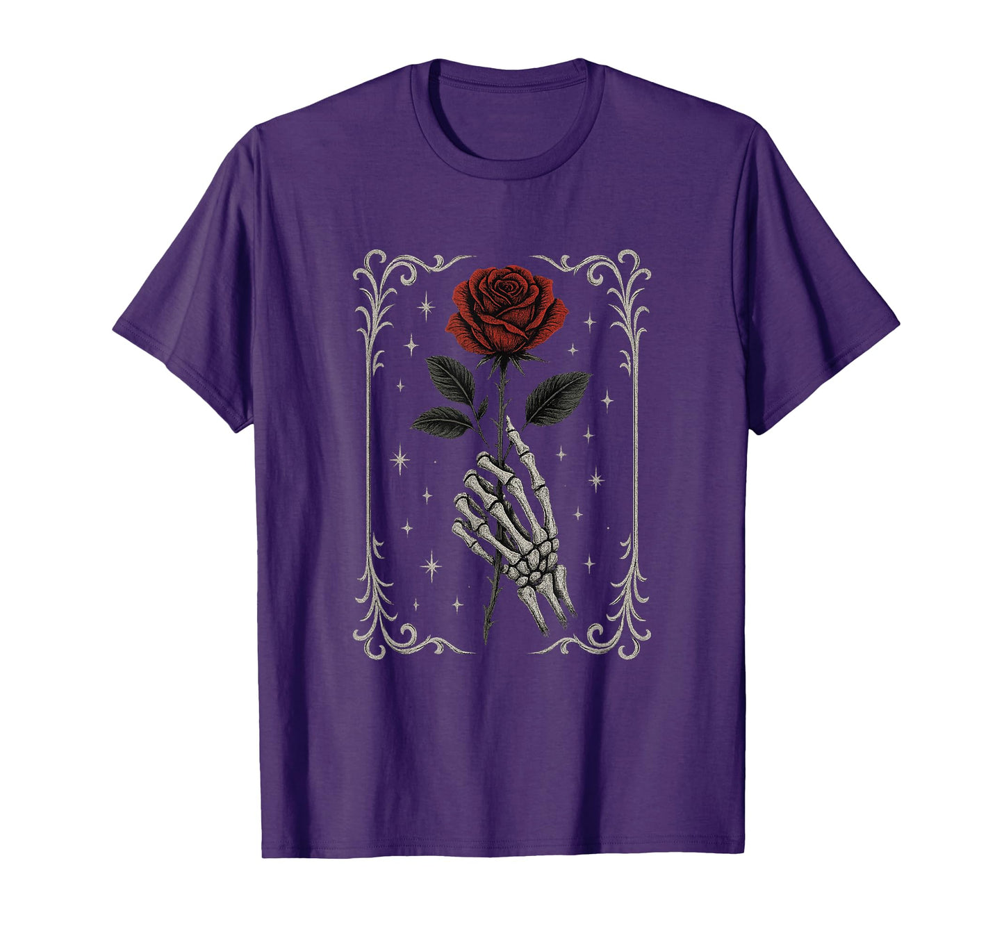 Skeleton Hand Holding Goth Rose T-Shirt