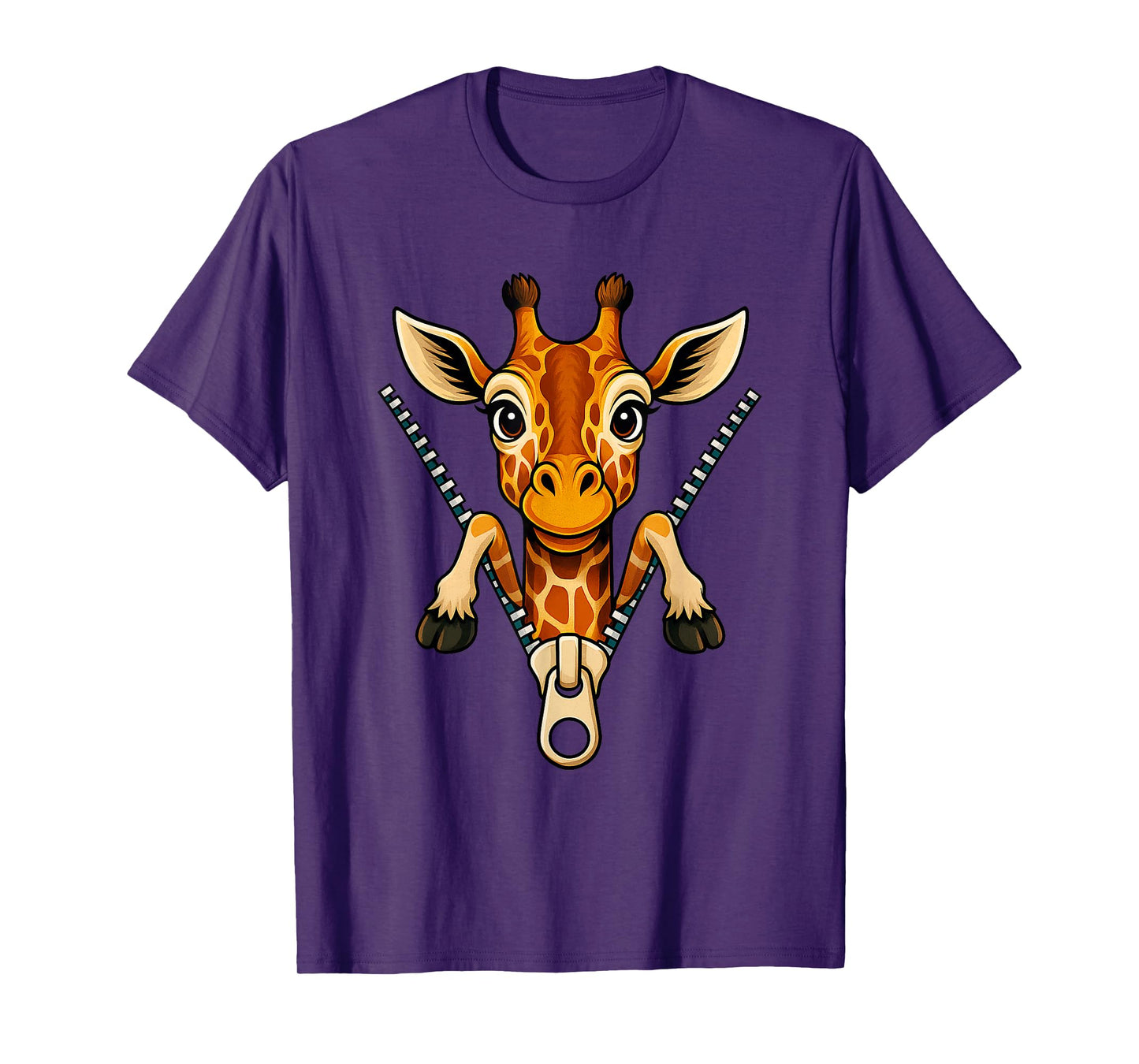 Cute Giraffe Emerging from A Zipper Funny Wild Animal Jungle T-Shirt