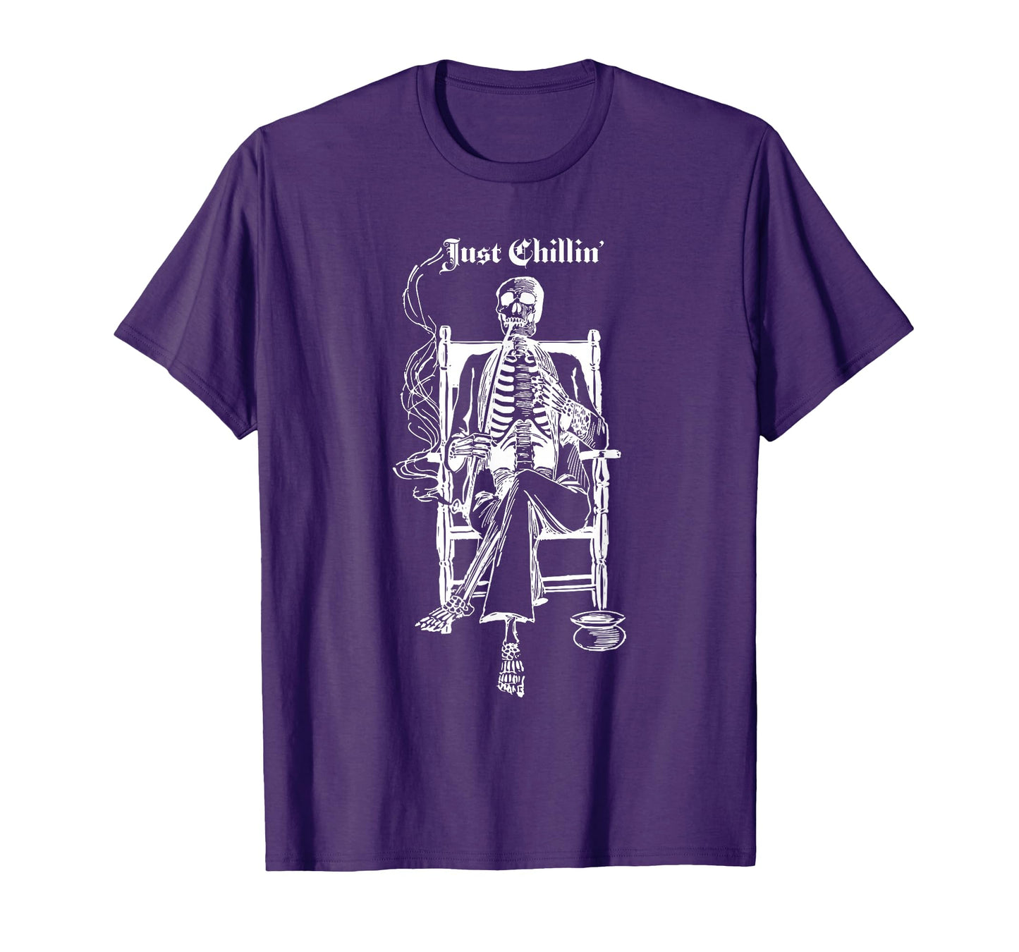 Just Chillin Vintage Pipe Smoking Halloween Skeleton T-Shirt