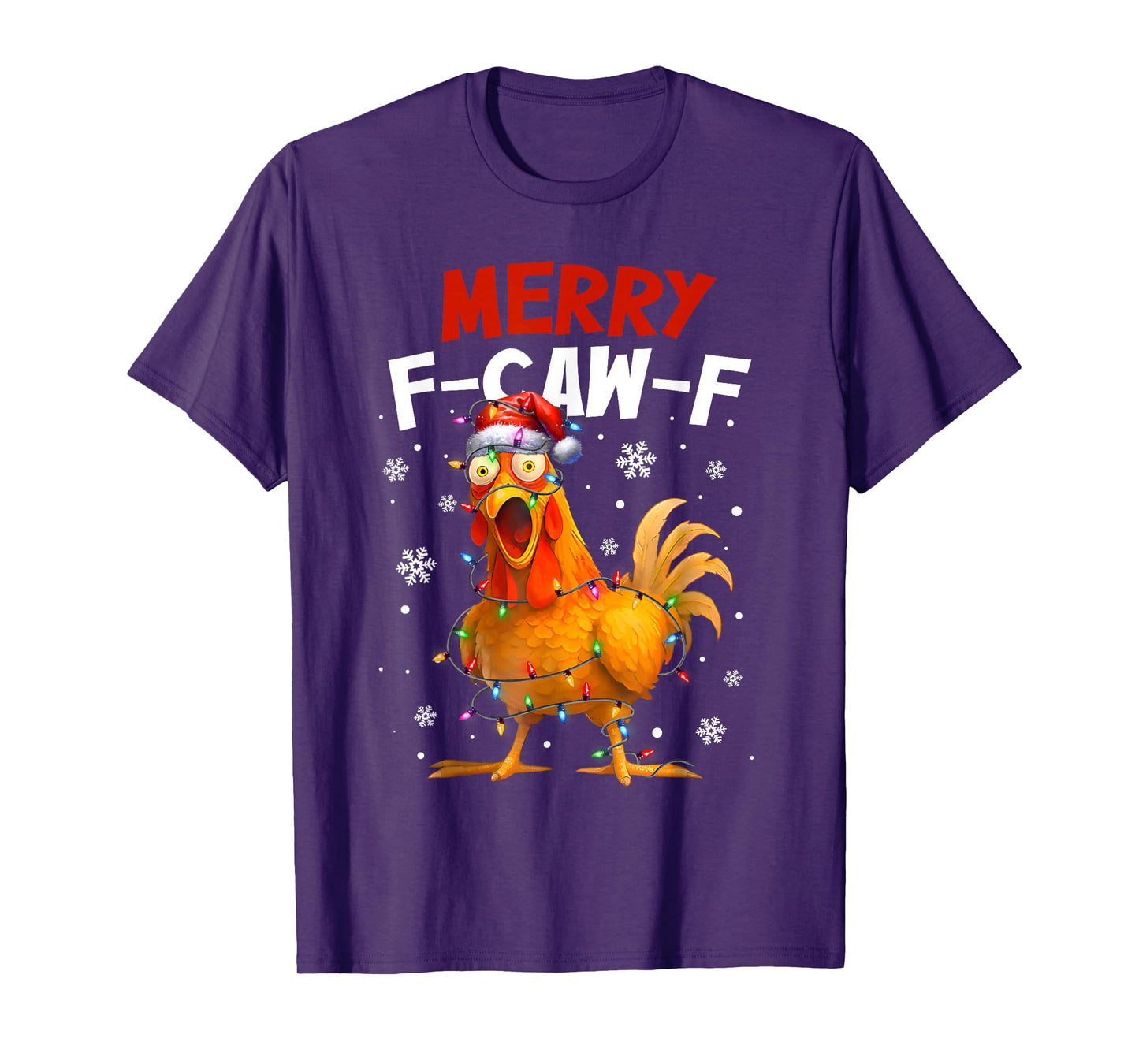 Merry F-Caw-F Chicken Christmas Snowflake Xmas Lights Pajama T-Shirt