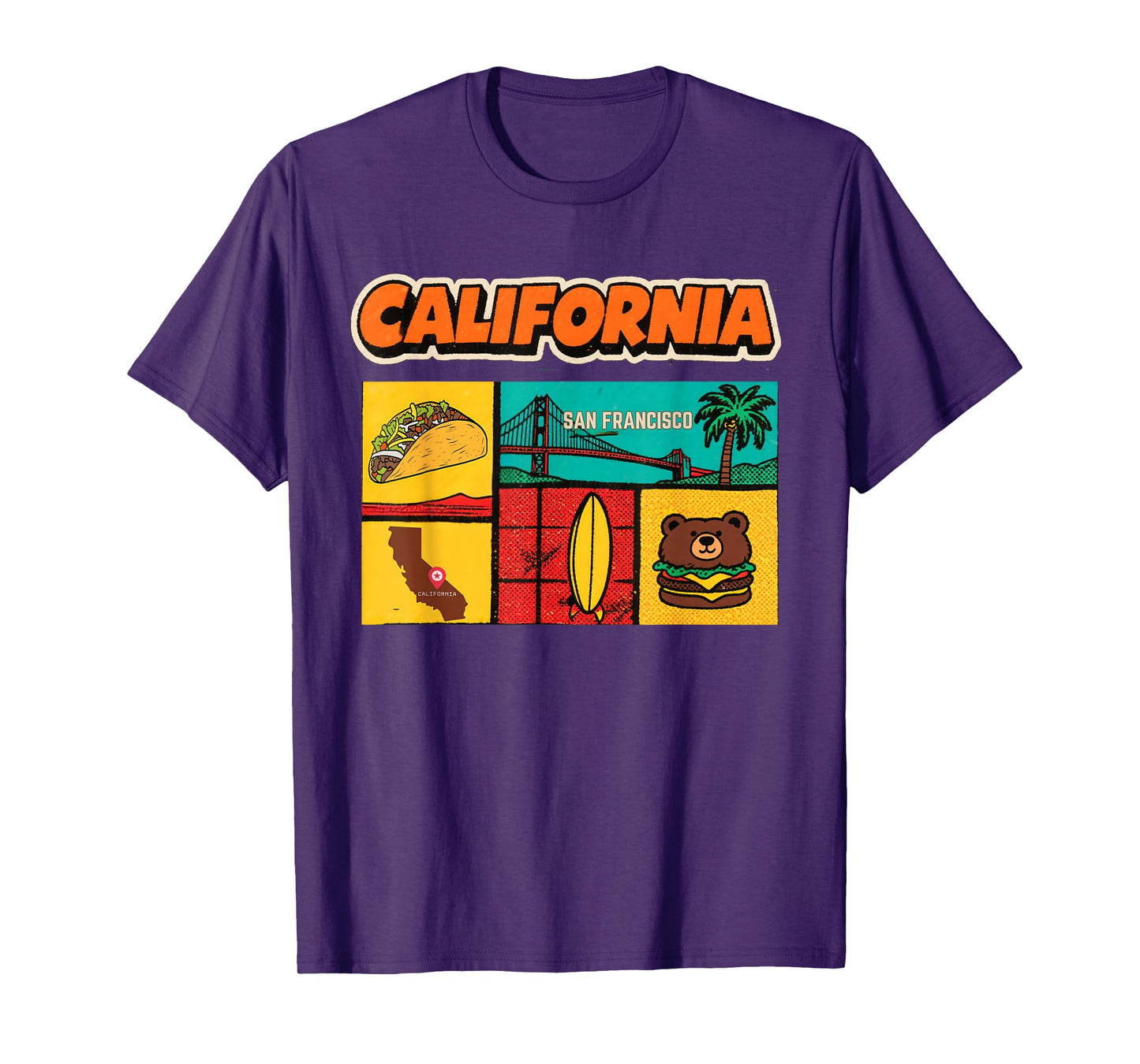 California San Francisco LA Surf Bear Taco Retro Vintage T-Shirt