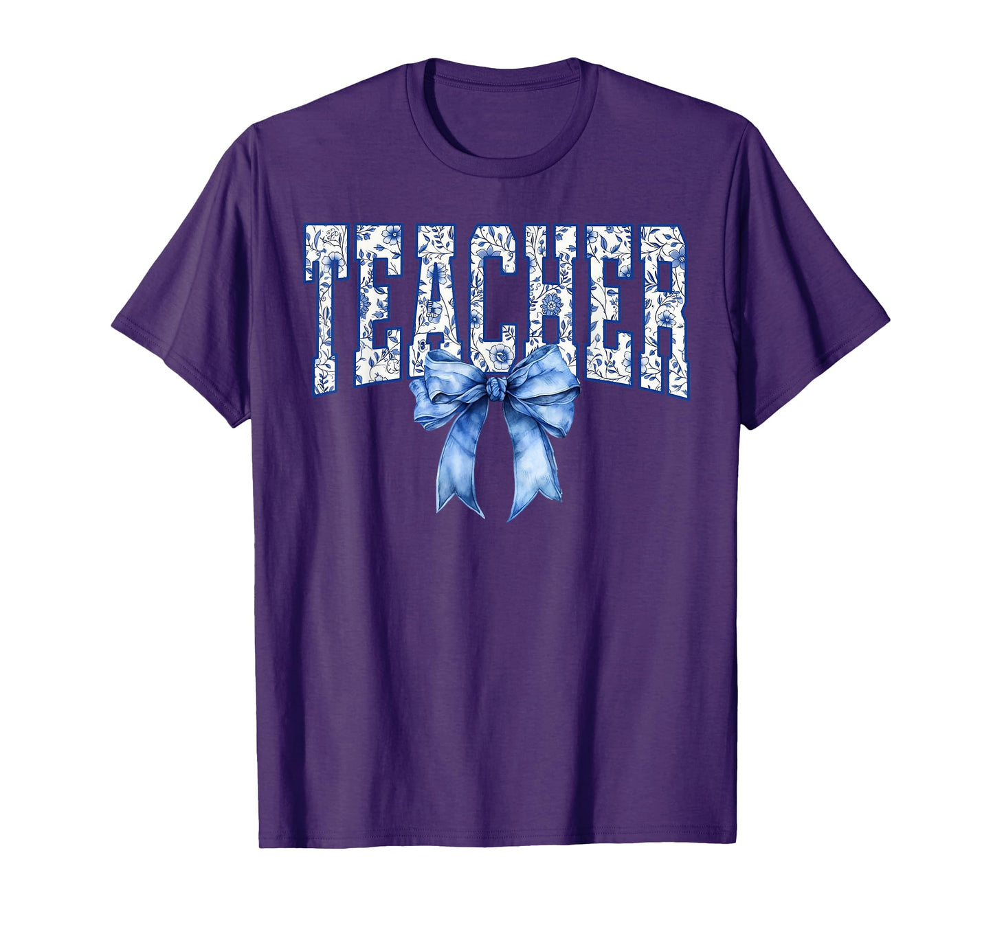 Cute Teacher Blue Coquette Bow Teacher Appreciation Womens T-Shirt