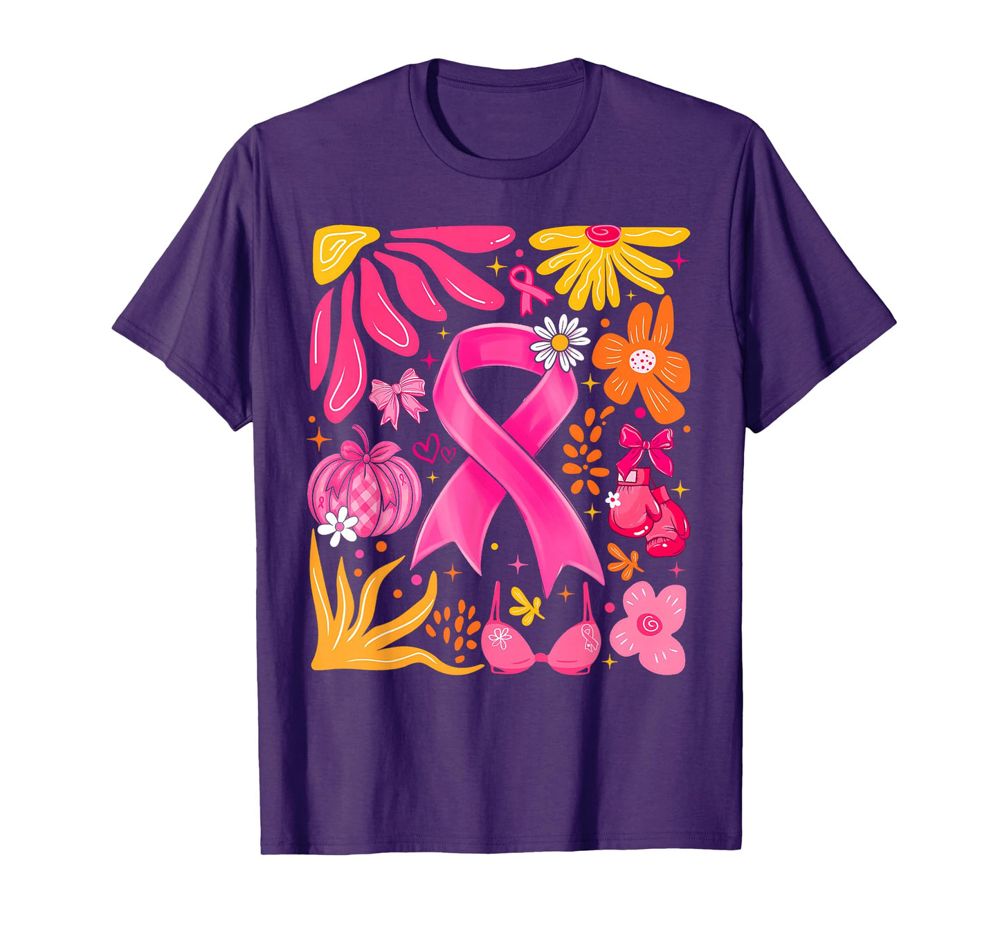 Pink Ribbon Boho Floral Breast Cancer Awareness Coquette Bow T-Shirt