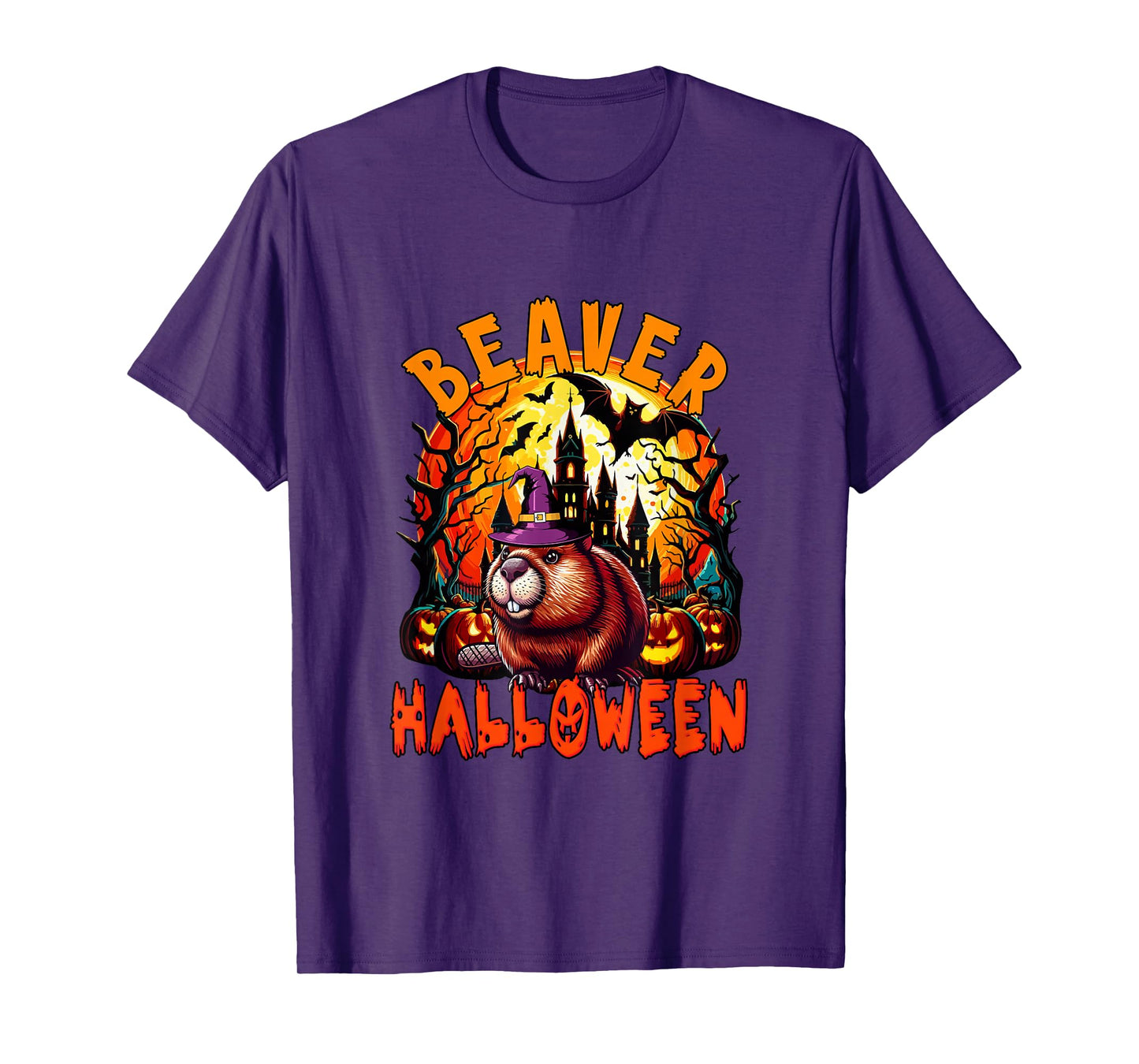 Beaver Halloween Cosplay Witch Horror Carved Pumpkins T-Shirt