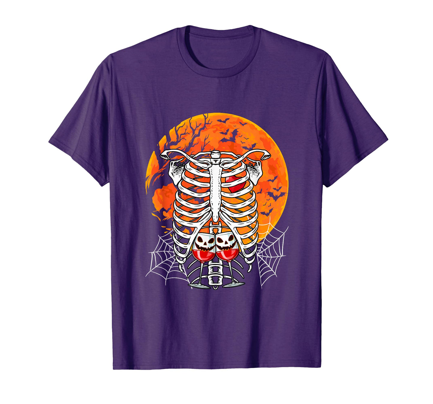 Horror Wine Glasses Inside Rib Cage X-ray Skeleton Halloween T-Shirt