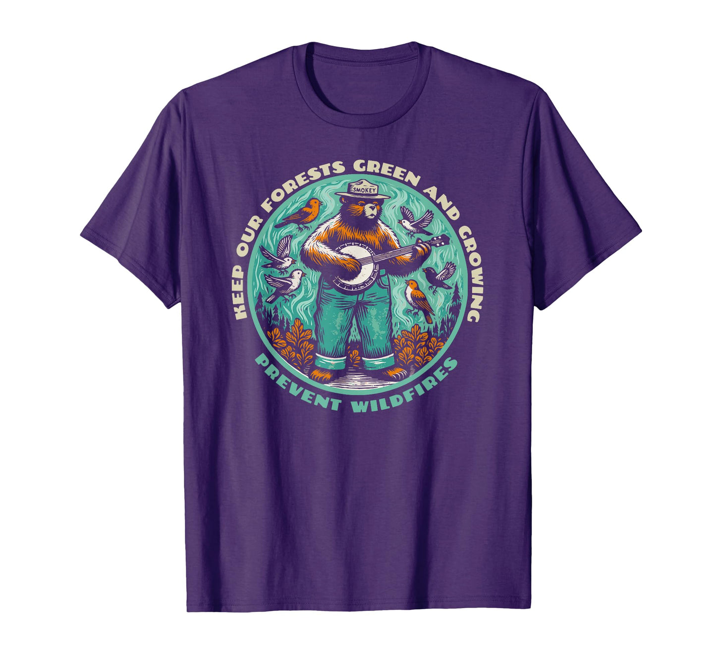 Prevent Wildfires Smokey Bear, Banjo & Birds T-Shirt