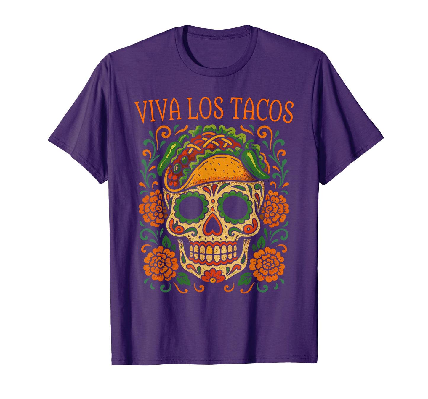 Funny Taco Skull Art Mexican Food Humor Viva Los Tacos T-Shirt