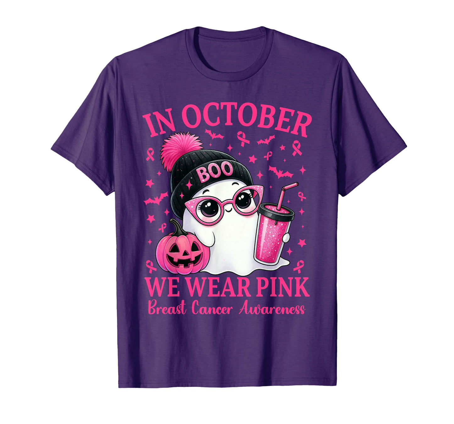 in October We Wear Pink Breast Cancer Awareness Halloween T-Shirt