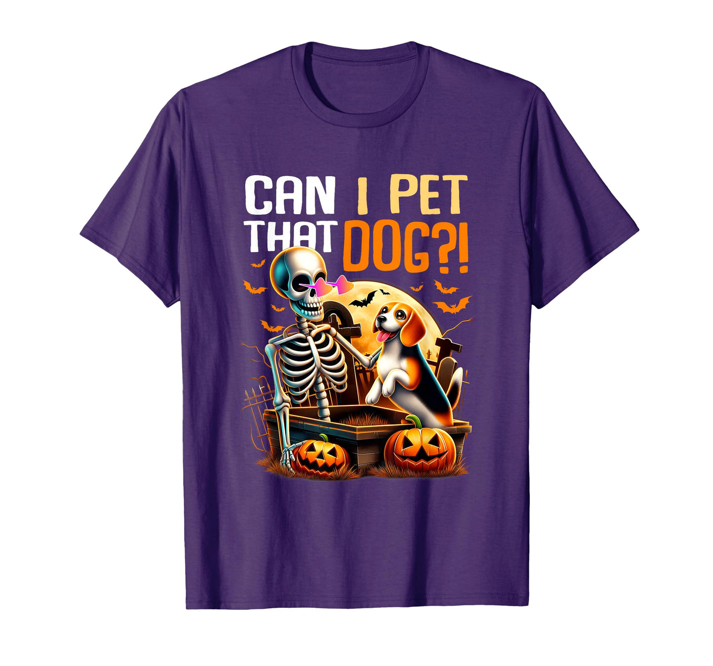 Can I Pet That Dog Skeleton Dog Lover Halloween Night Scene T-Shirt