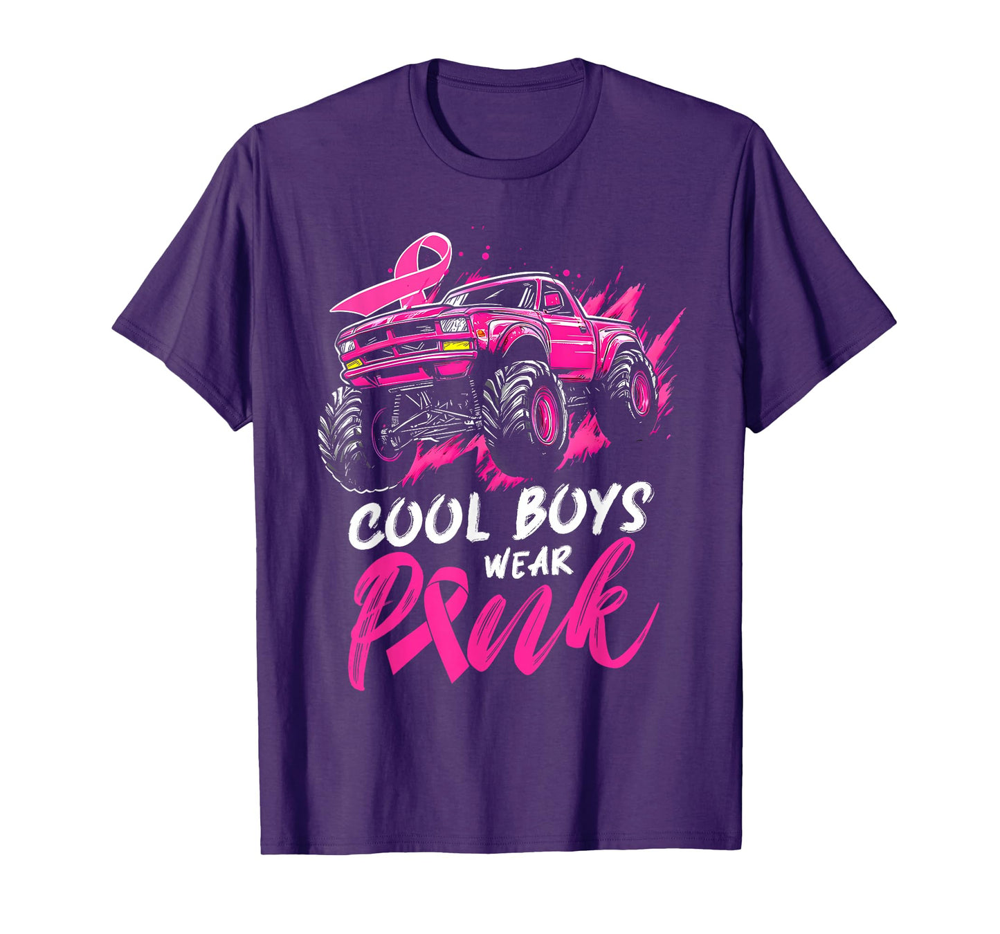 Monster Truck Breast Cancer Awareness Cool Boys Wear Pink T-Shirt