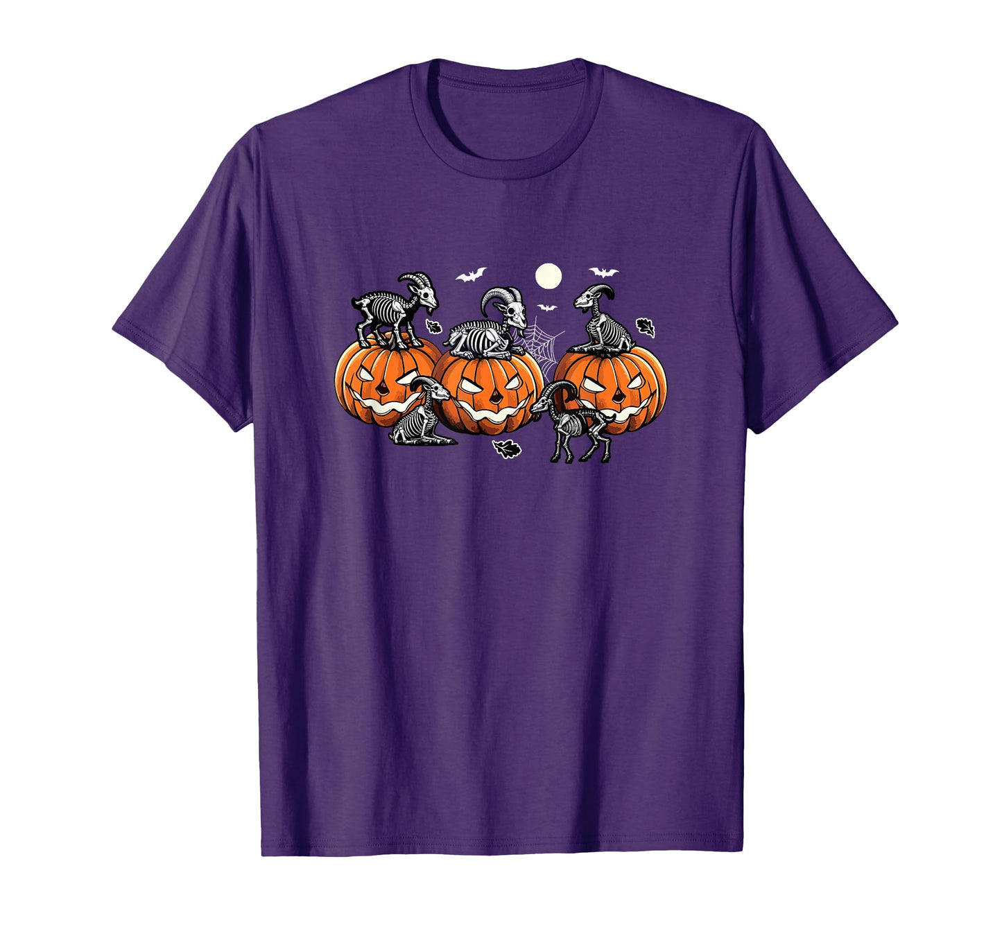 Group Skeleton Goats On Carved Pumpkins Halloween Farmer T-Shirt