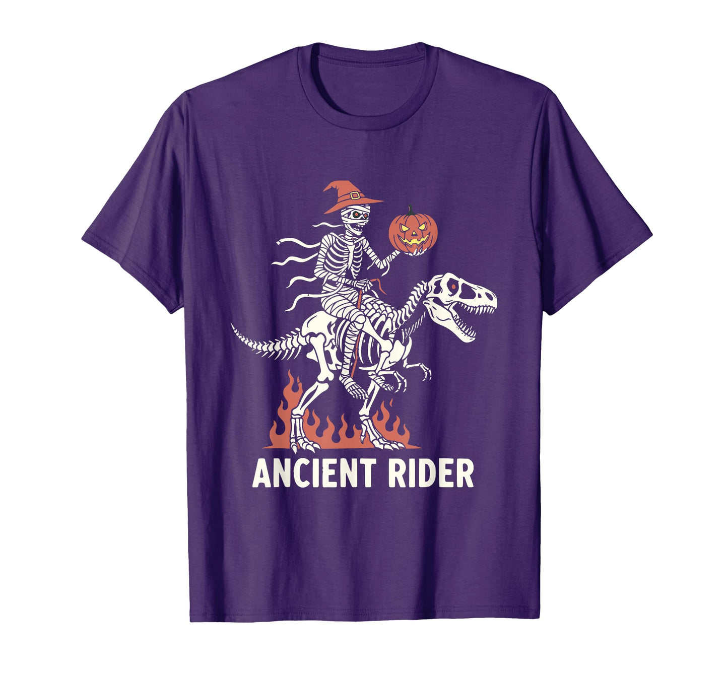 Mummy Dinosaur Skeleton Riding Halloween T Rex Pumpkin T-Shirt