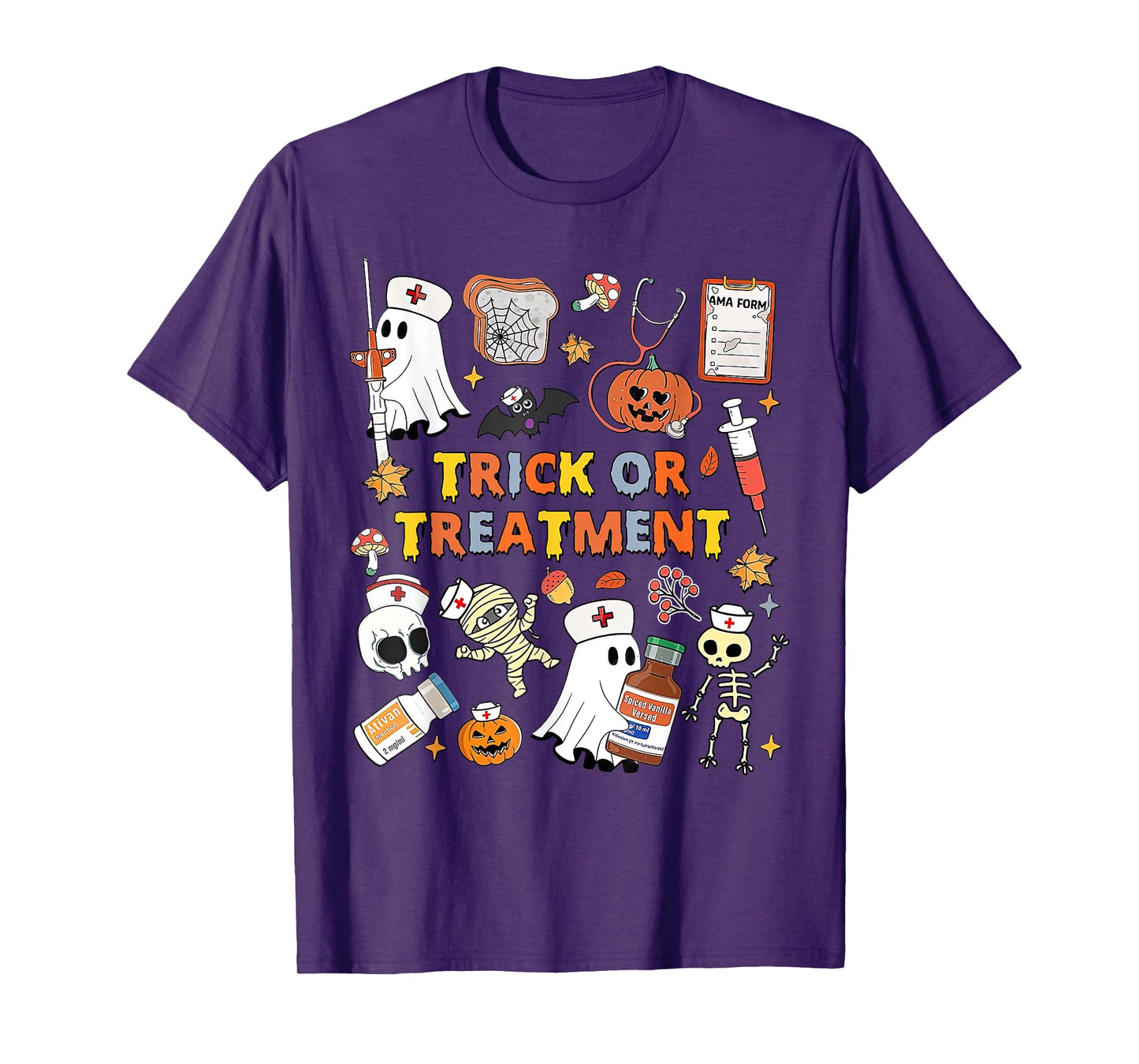 Retro Trick Or Treatment Skeleton Mummy Ghost Fall Halloween T-Shirt