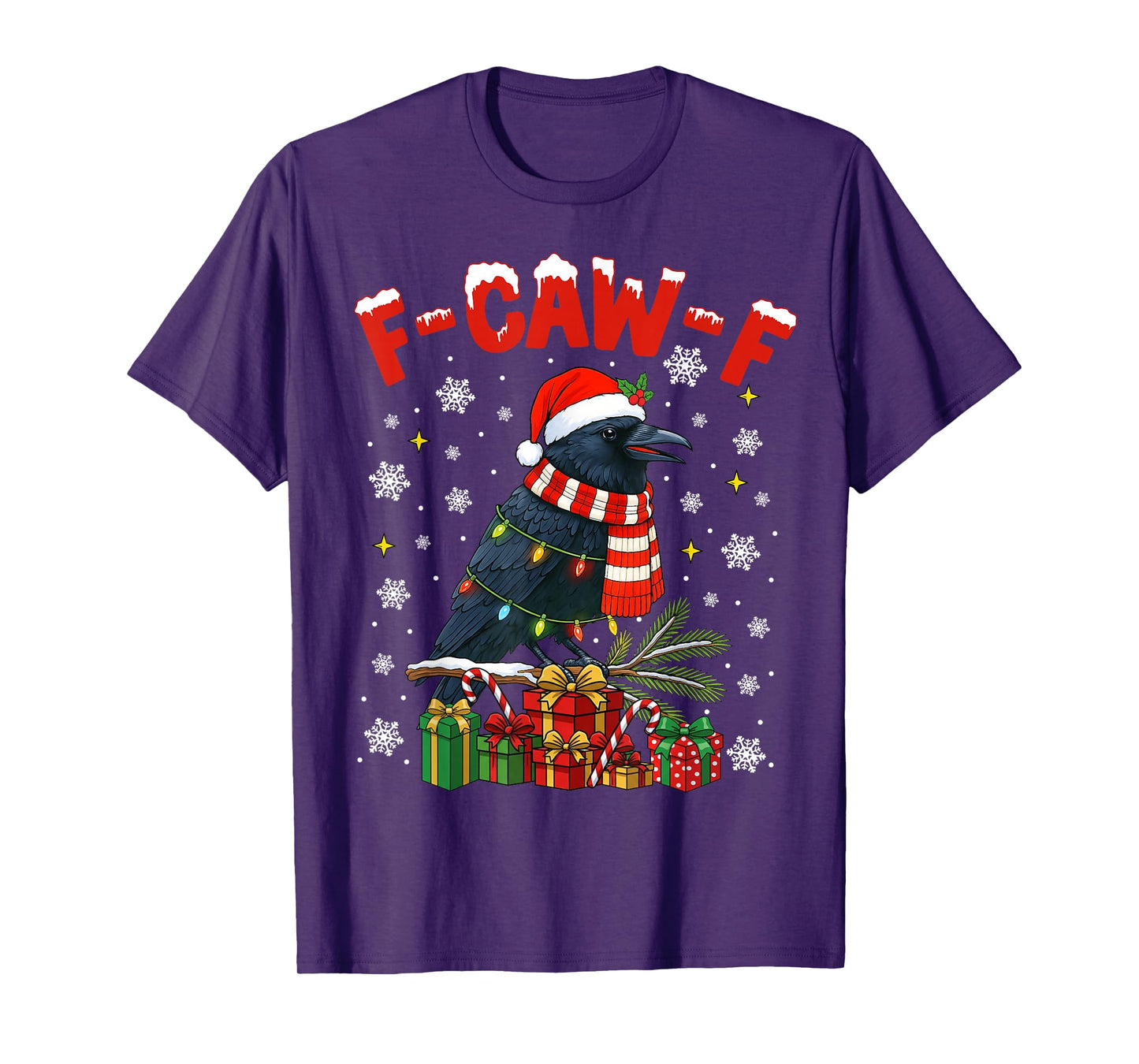 Black Crow F-Caw-F Funny Retro Christmas Lights Santa Hat T-Shirt