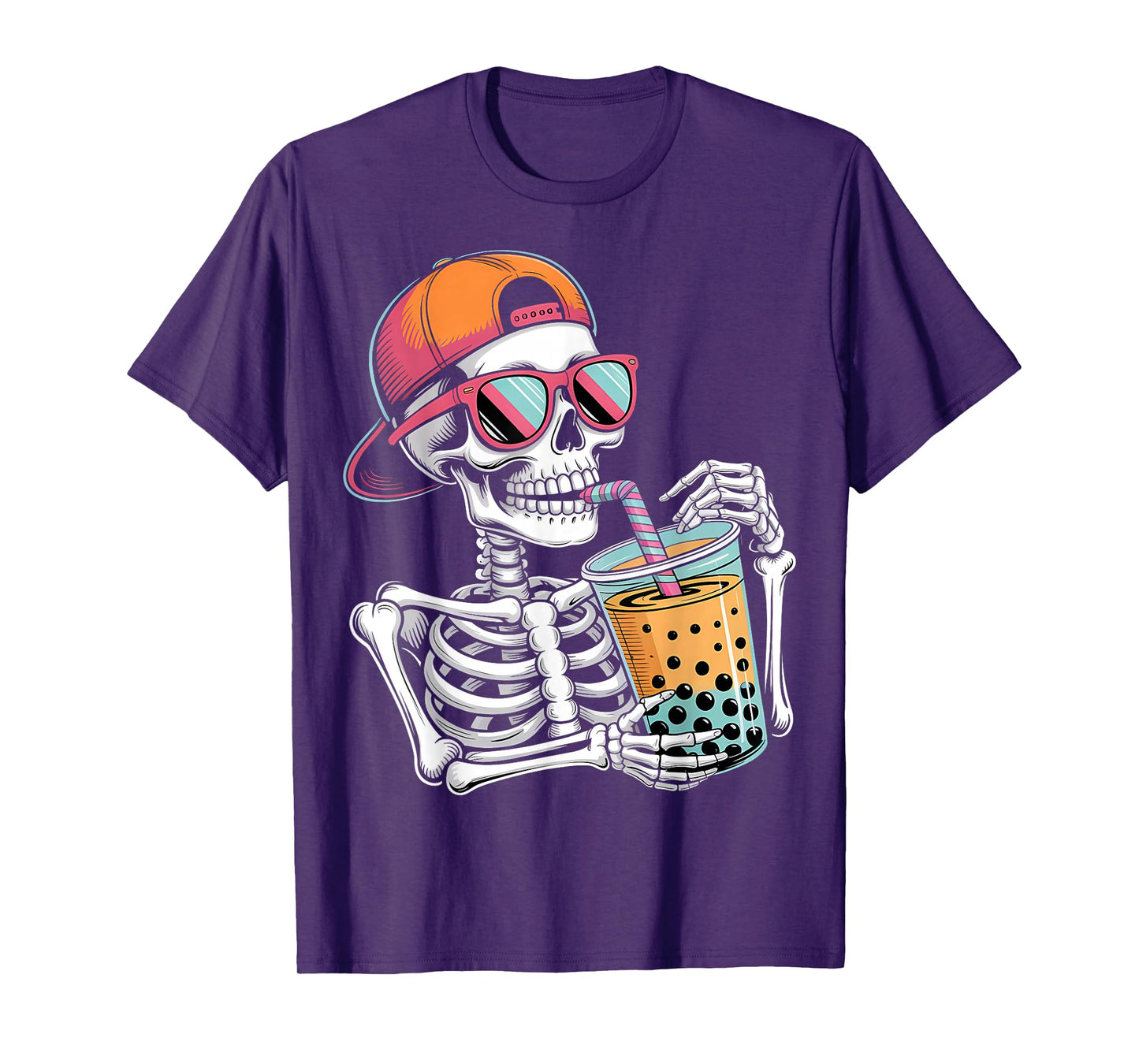 Funny Halloween Skeleton Boba Tea Costume T-Shirt