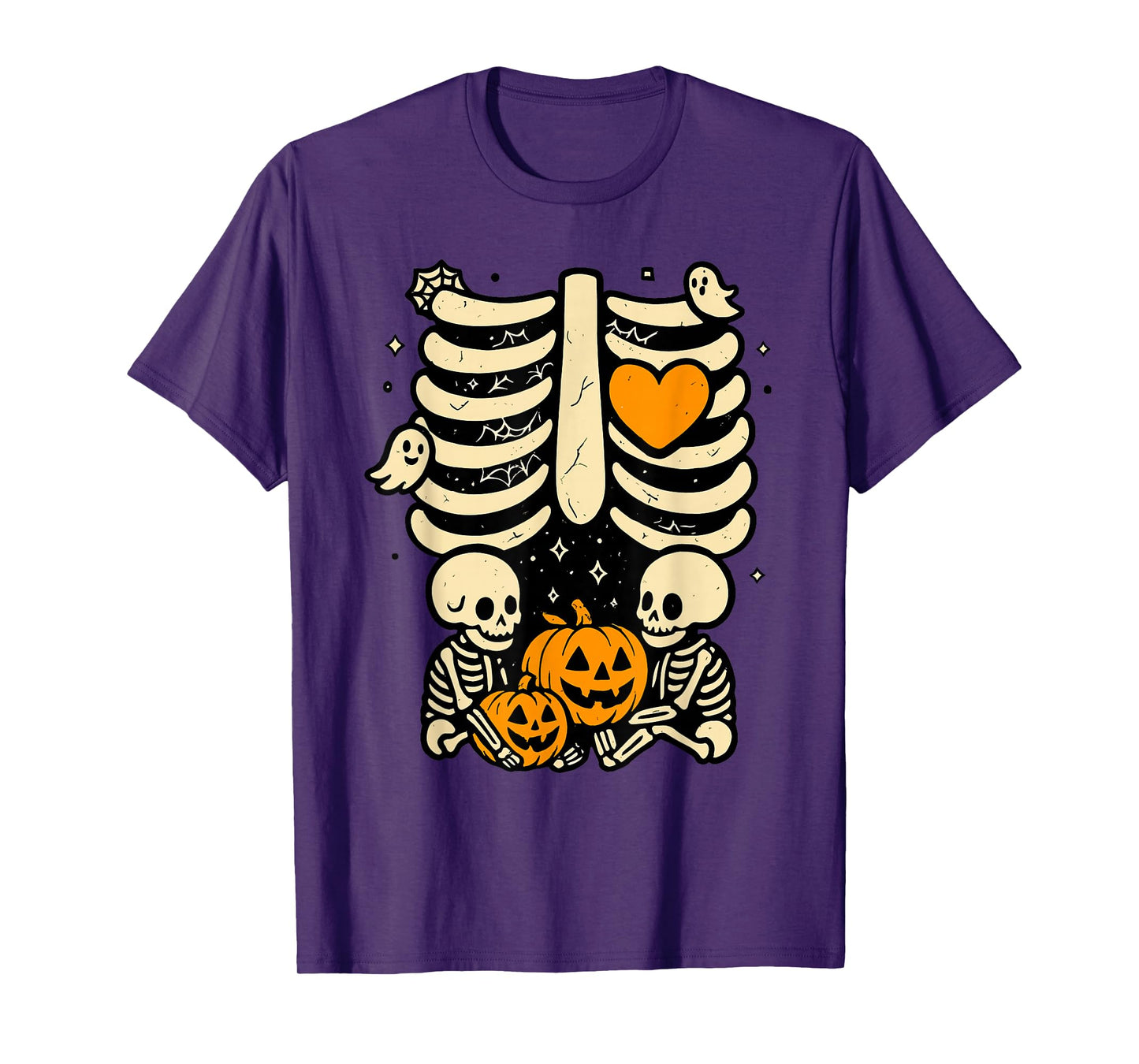 Pregnant Skeleton Twin Pregnancy Baby Announcement Pumpkin T-Shirt