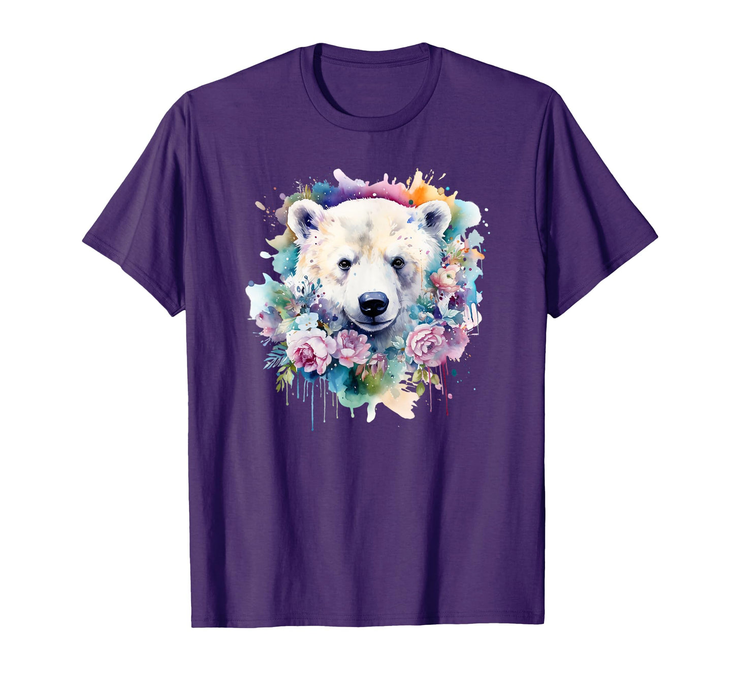 Polar Bear Floral Watercolor Animal Cute Polar Bear Face T-Shirt