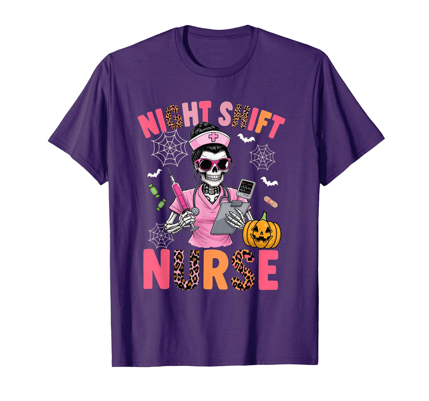 RN ICU Night Shift Nurse Skeleton Halloween Costume Women T-Shirt