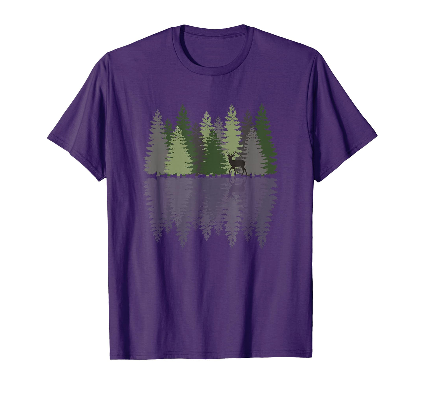 Forest Reflection Nature Trees Woods Deer Outdoor Camper T-Shirt