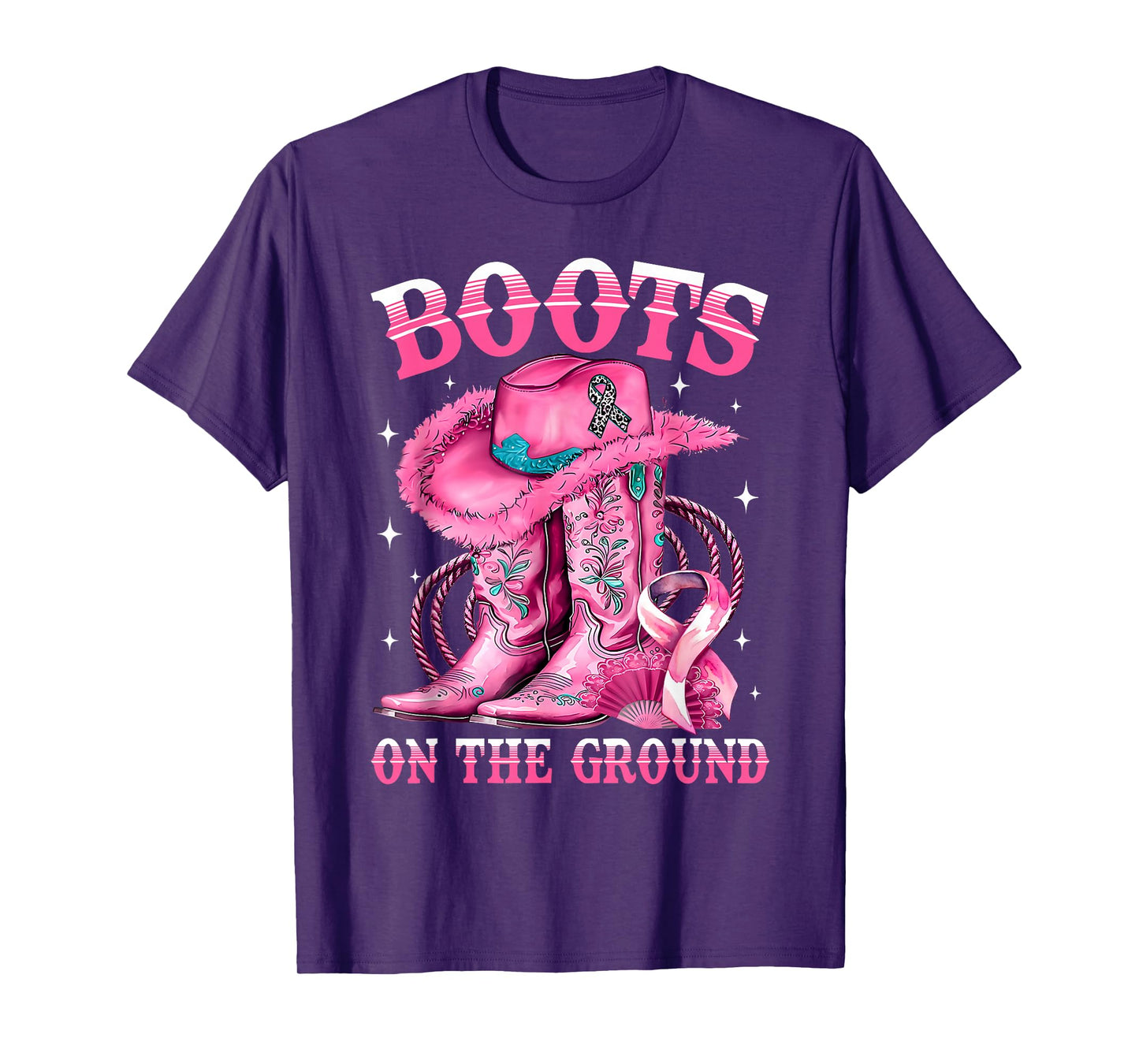 Boots On The Ground Cowgirl Western Breast Cancer Awareness T-Shirt