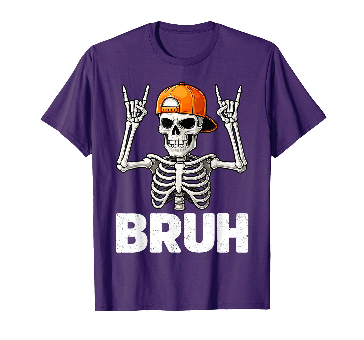 Vintage Bruh Halloween Skeleton Rock Distressed Mens Boys T-Shirt
