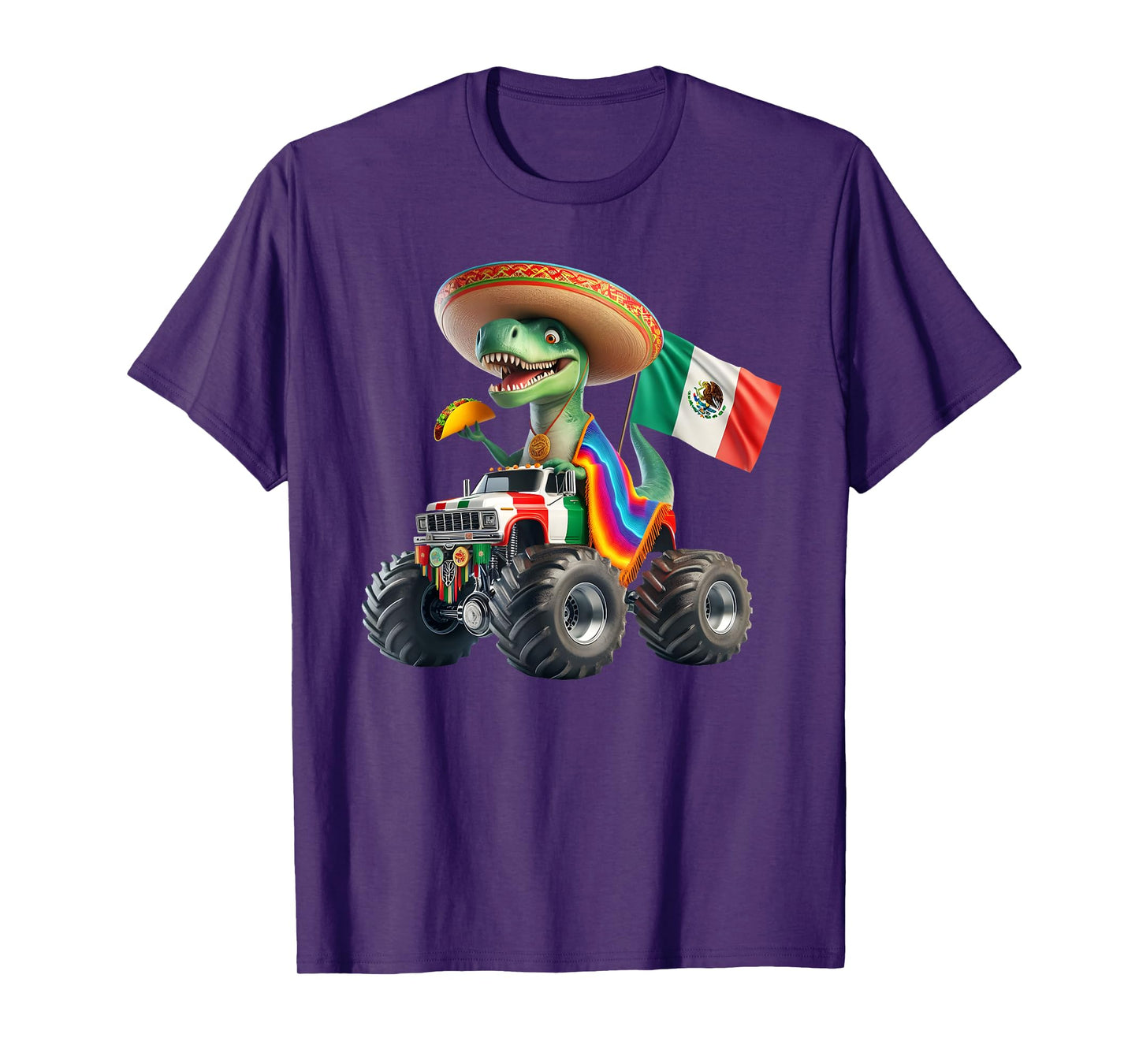 Funny Dinosaur Taco Monster Truck Cinco De Mayo Viva Mexico T-Shirt