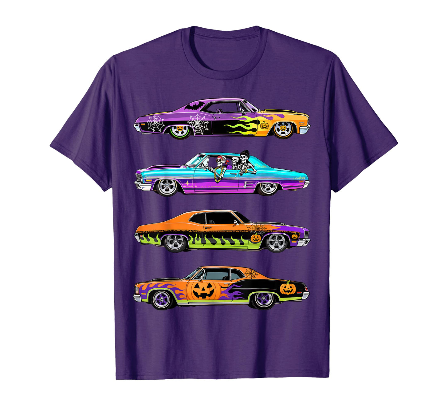 Spooky Retro Low Rider Cars Halloween Skeleton Drivers T-Shirt