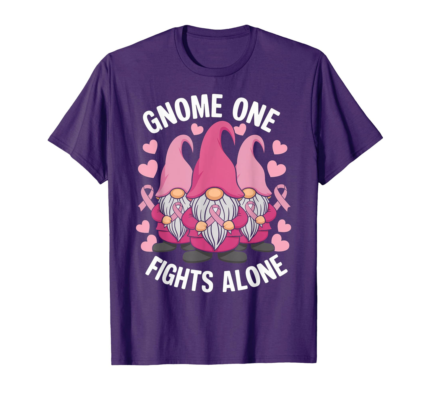 Gnome One Fights Alone Breast Cancer Awareness Pink Ribbon T-Shirt
