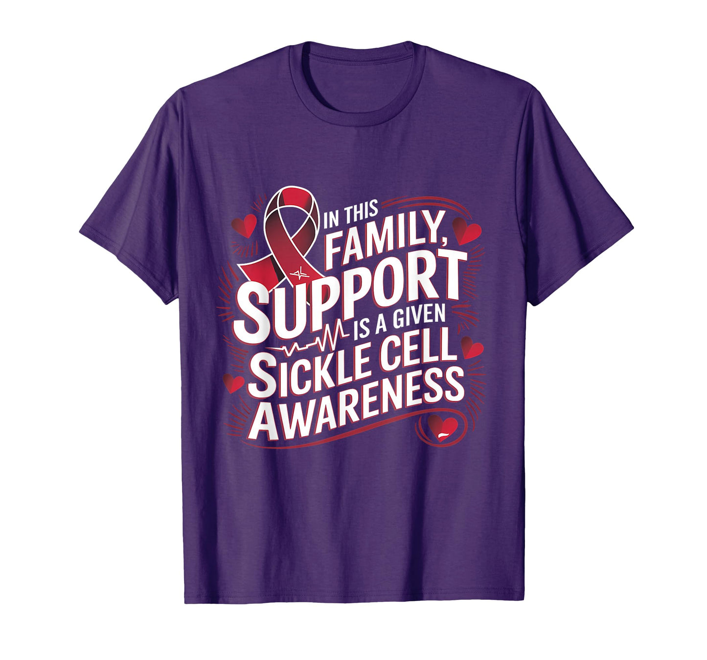 Sickle Cell Awareness Month Family Support Burgundy Ribbon T-Shirt