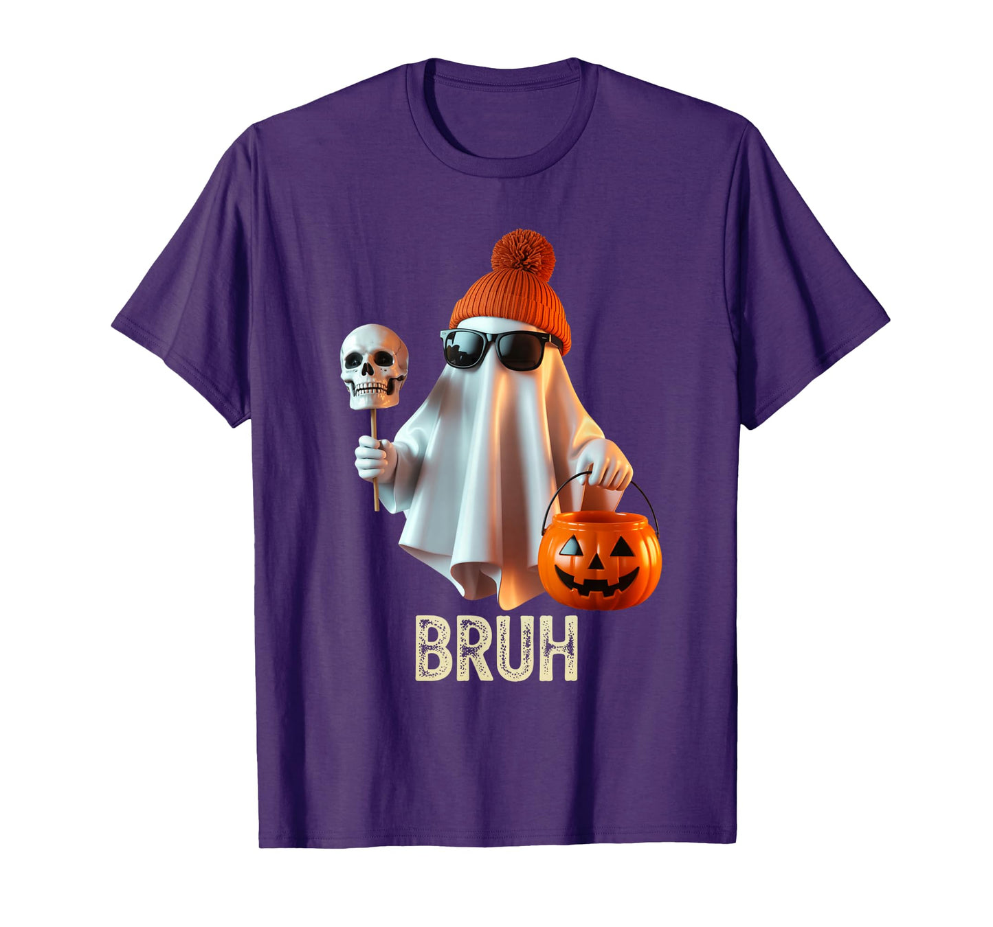Funny Ghost Saying Bruh Halloween Meme Humor Women Men T-Shirt